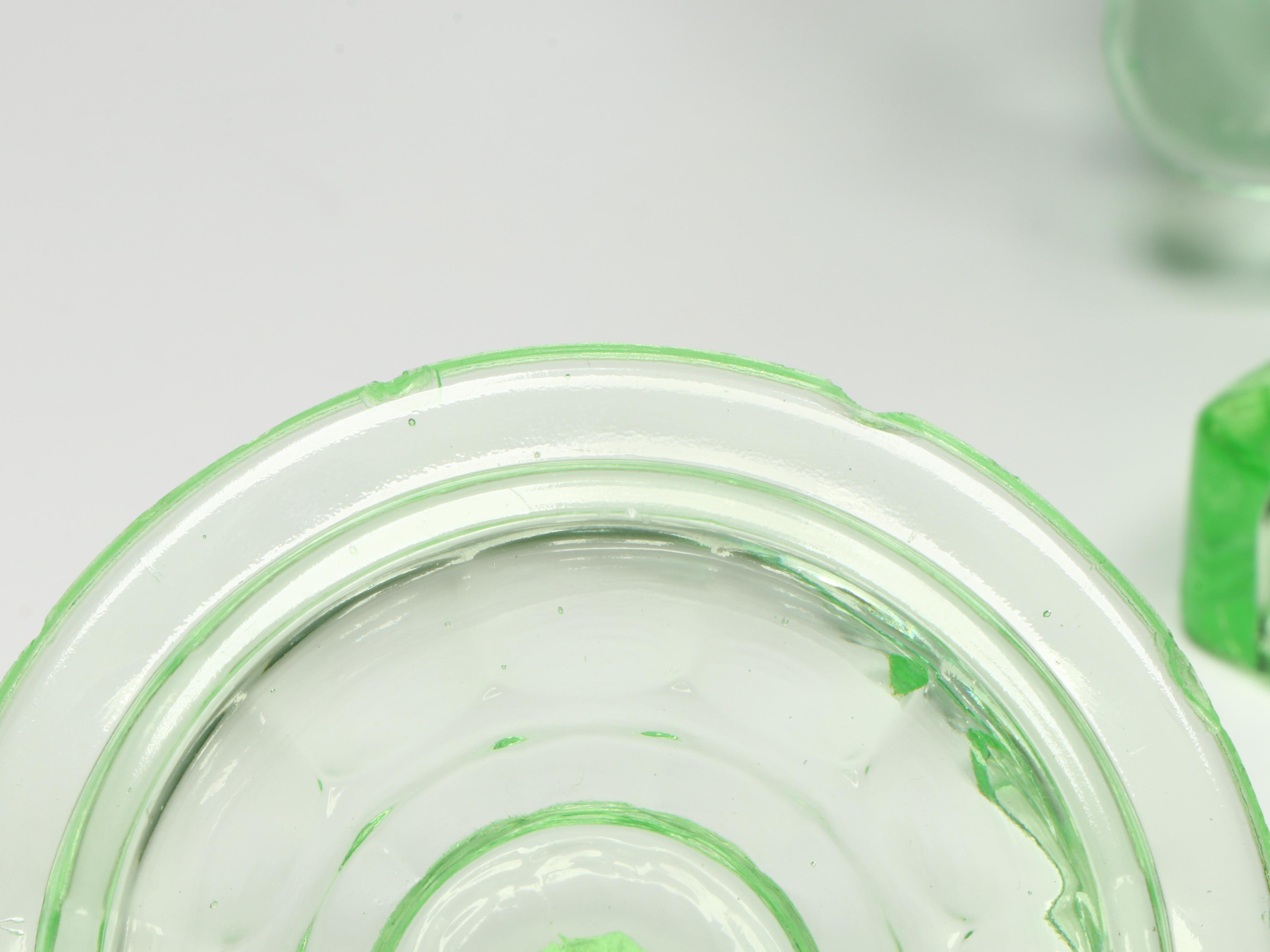 Uranium Glass Vanity Set with Candlesticks and More, 20th Century