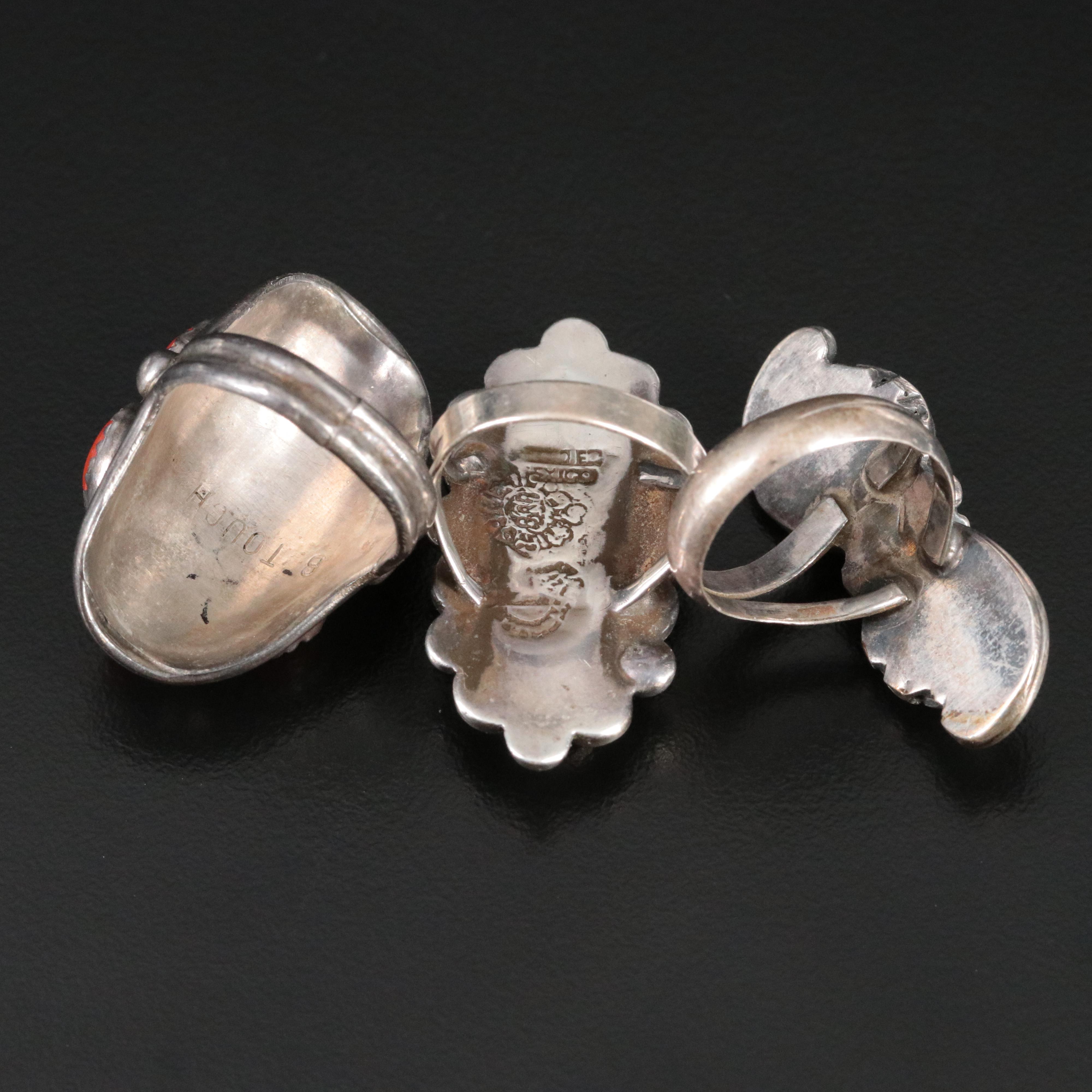 Vintage Southwestern and Mexican Sterling Turquoise, Coral and Sodalite Rings