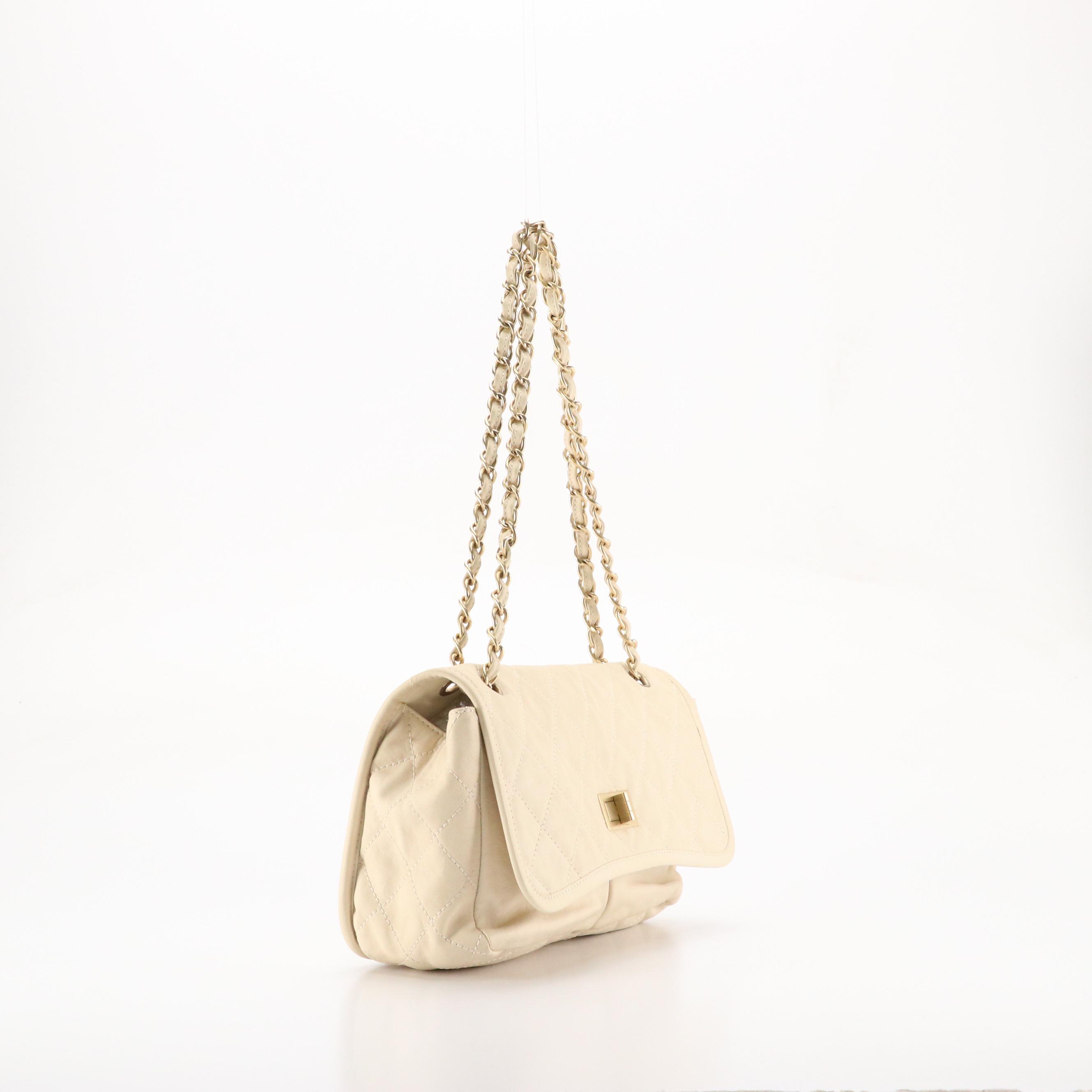 Chanel Double-Pocket Flap Bag in Ivory Quilted Calf Leather