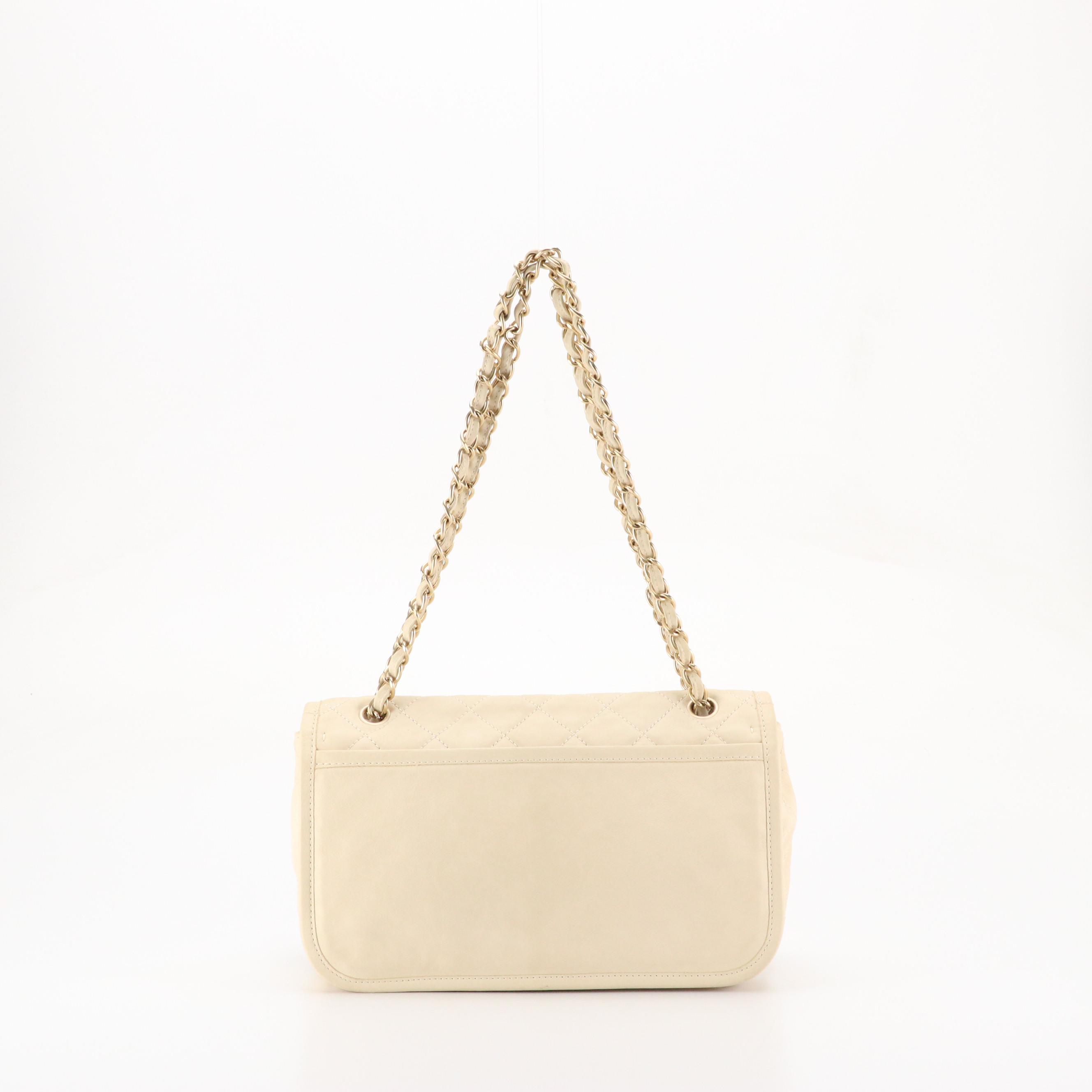 Chanel Double-Pocket Flap Bag in Ivory Quilted Calf Leather