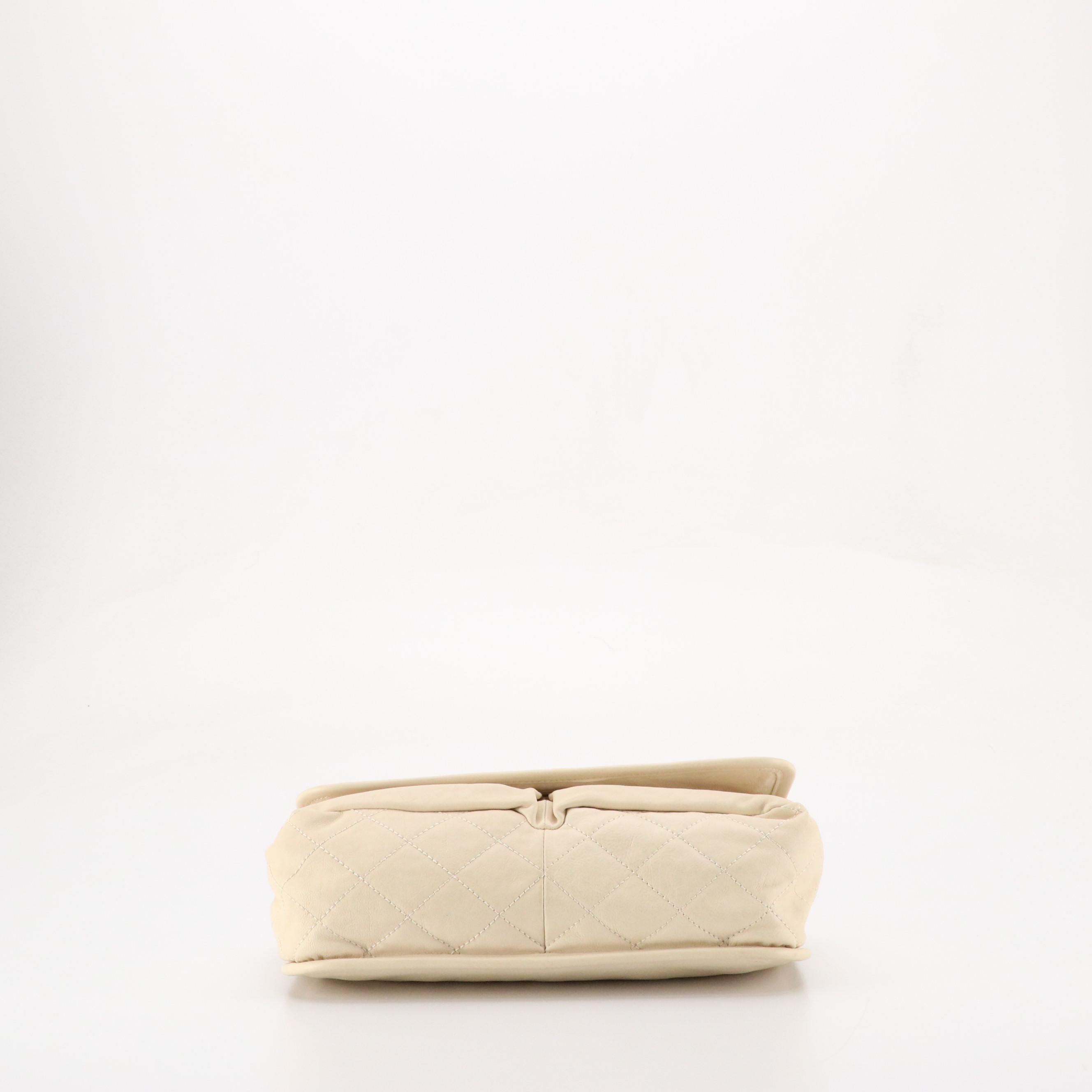 Chanel Double-Pocket Flap Bag in Ivory Quilted Calf Leather