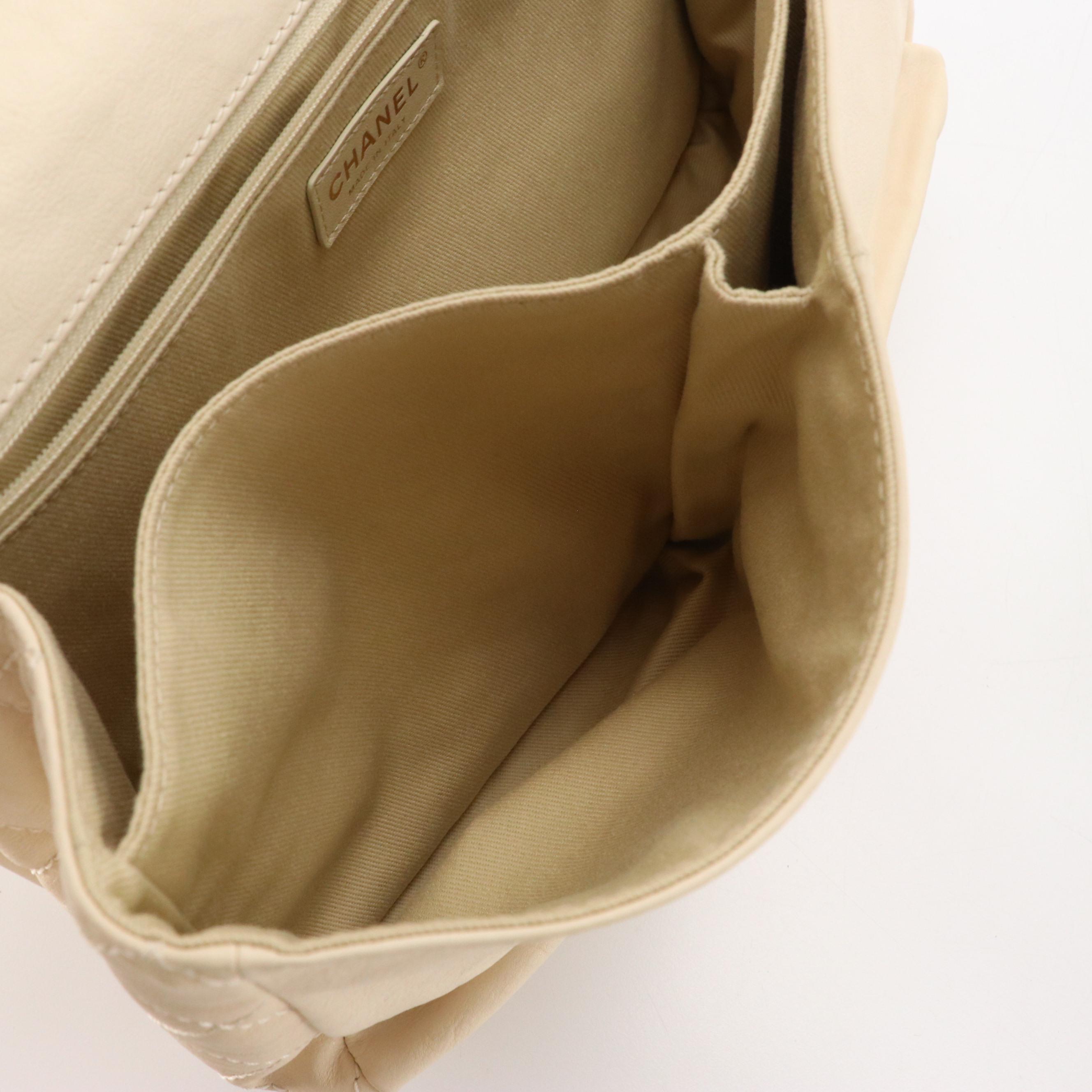 Chanel Double-Pocket Flap Bag in Ivory Quilted Calf Leather