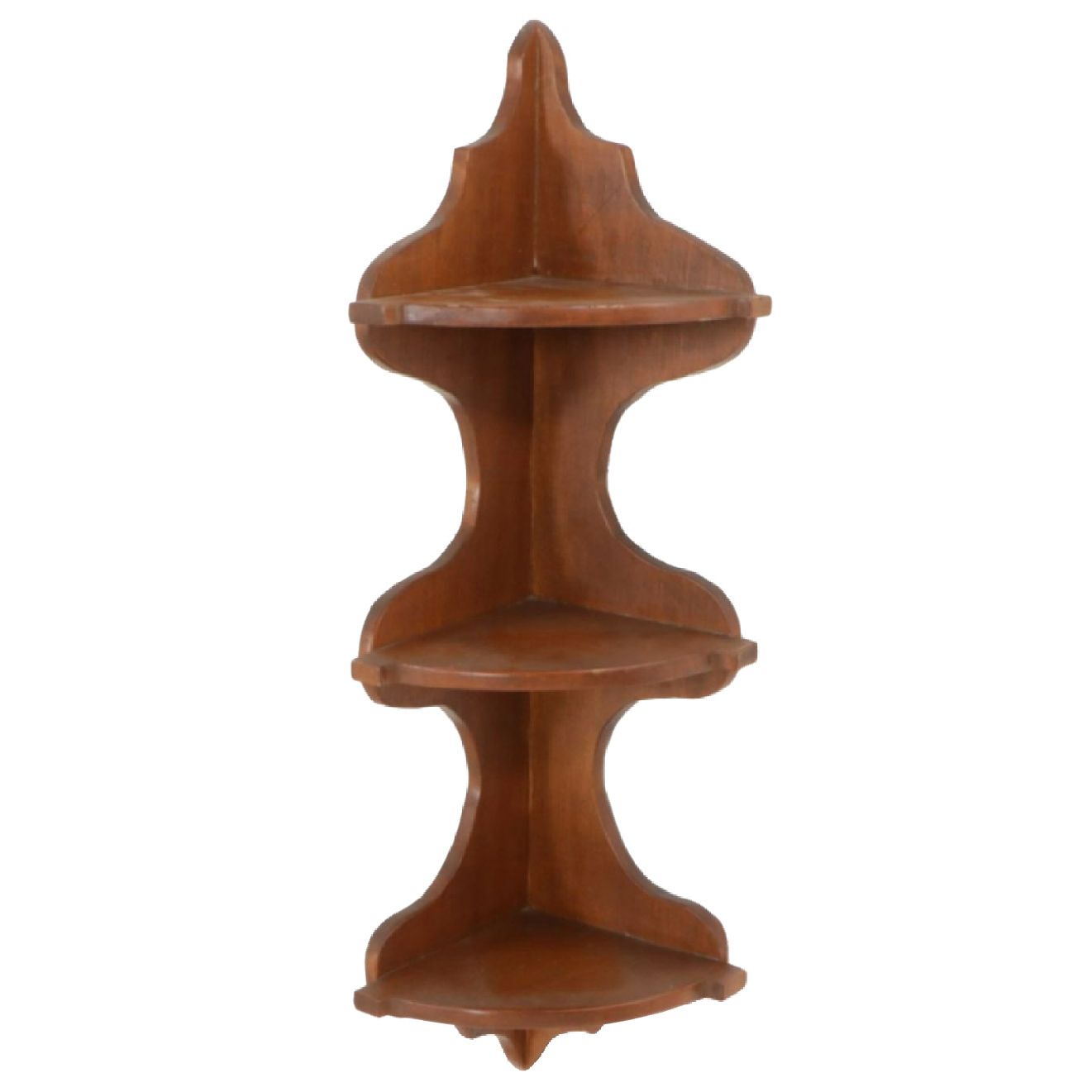 Three-Tiered Wood Carved Corner Shelf for Wall Mounting