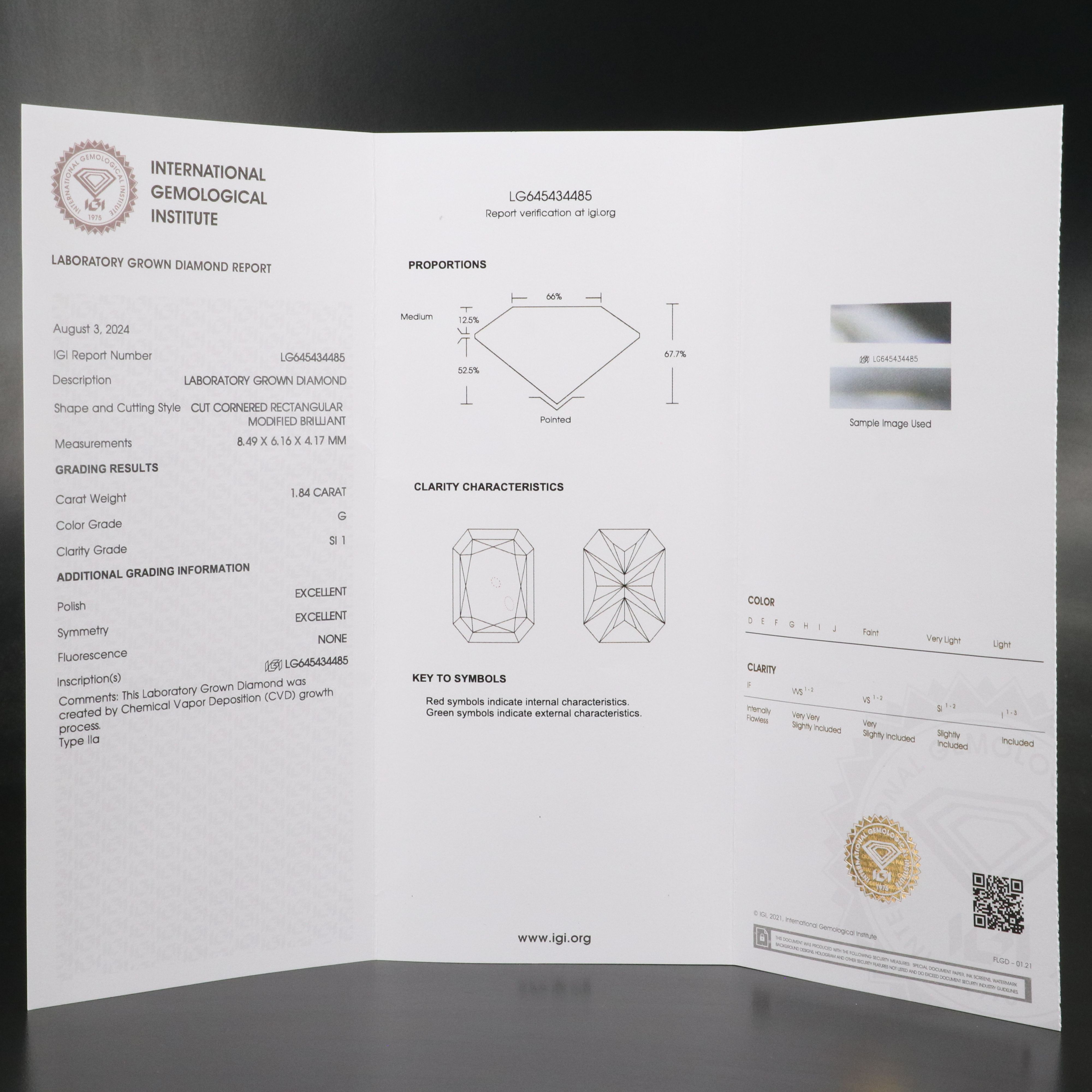 Loose 1.84 CT Lab Grown Diamond with IGI Report