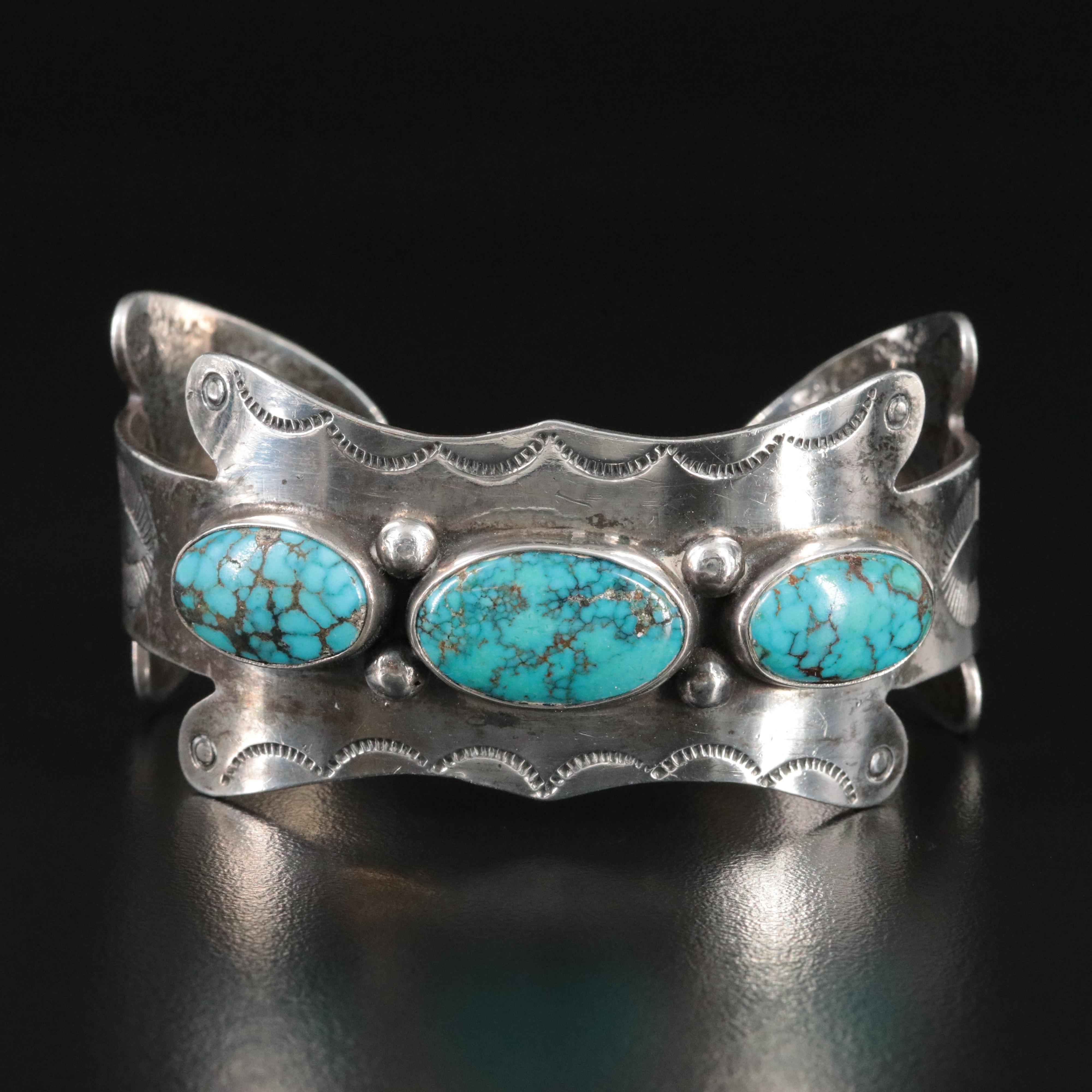 Southwestern Sterling Turquoise Double Arrow Cuff