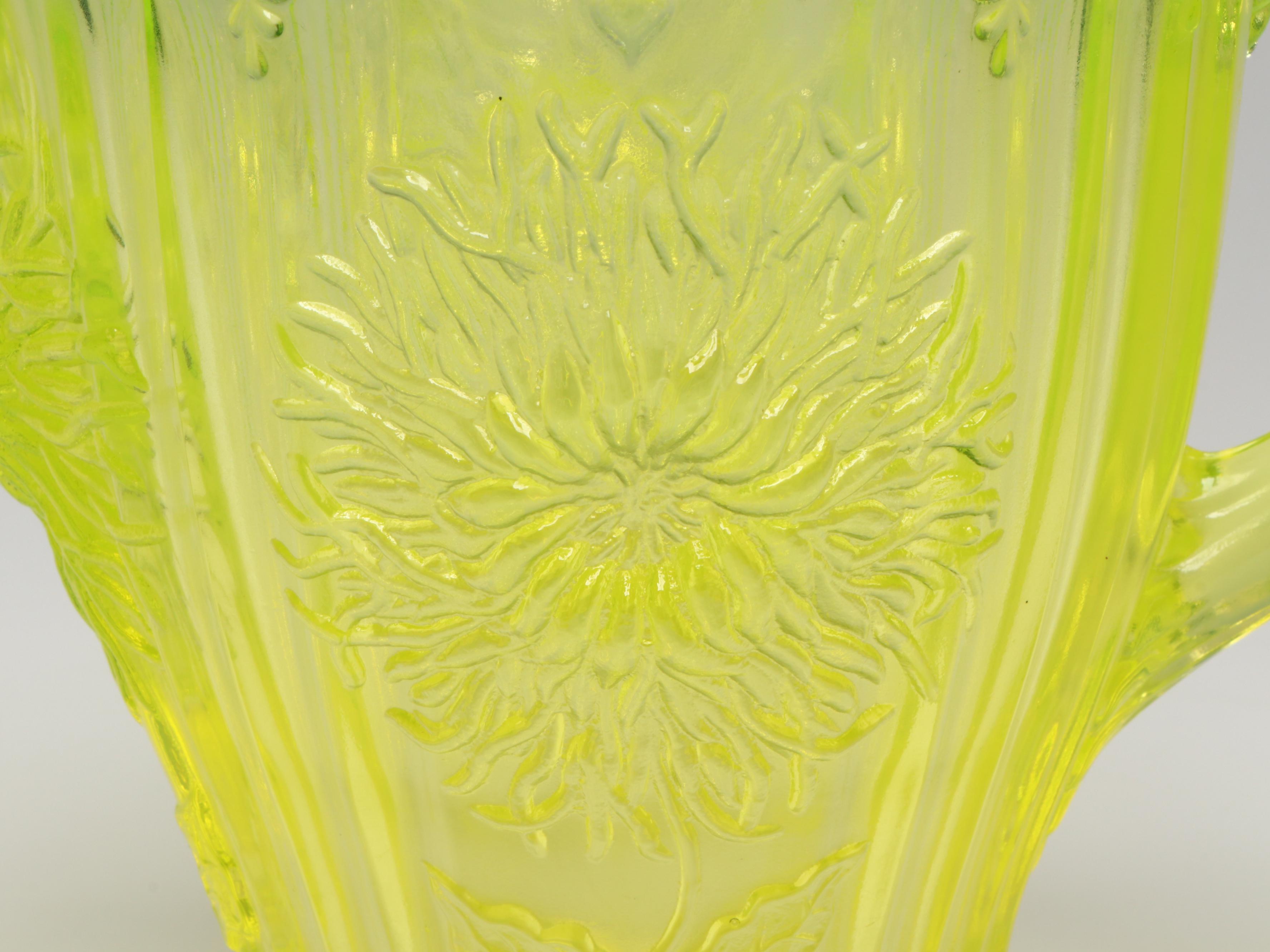 Mosser Uranium Glass "Dahlia" Pitcher and Glasses