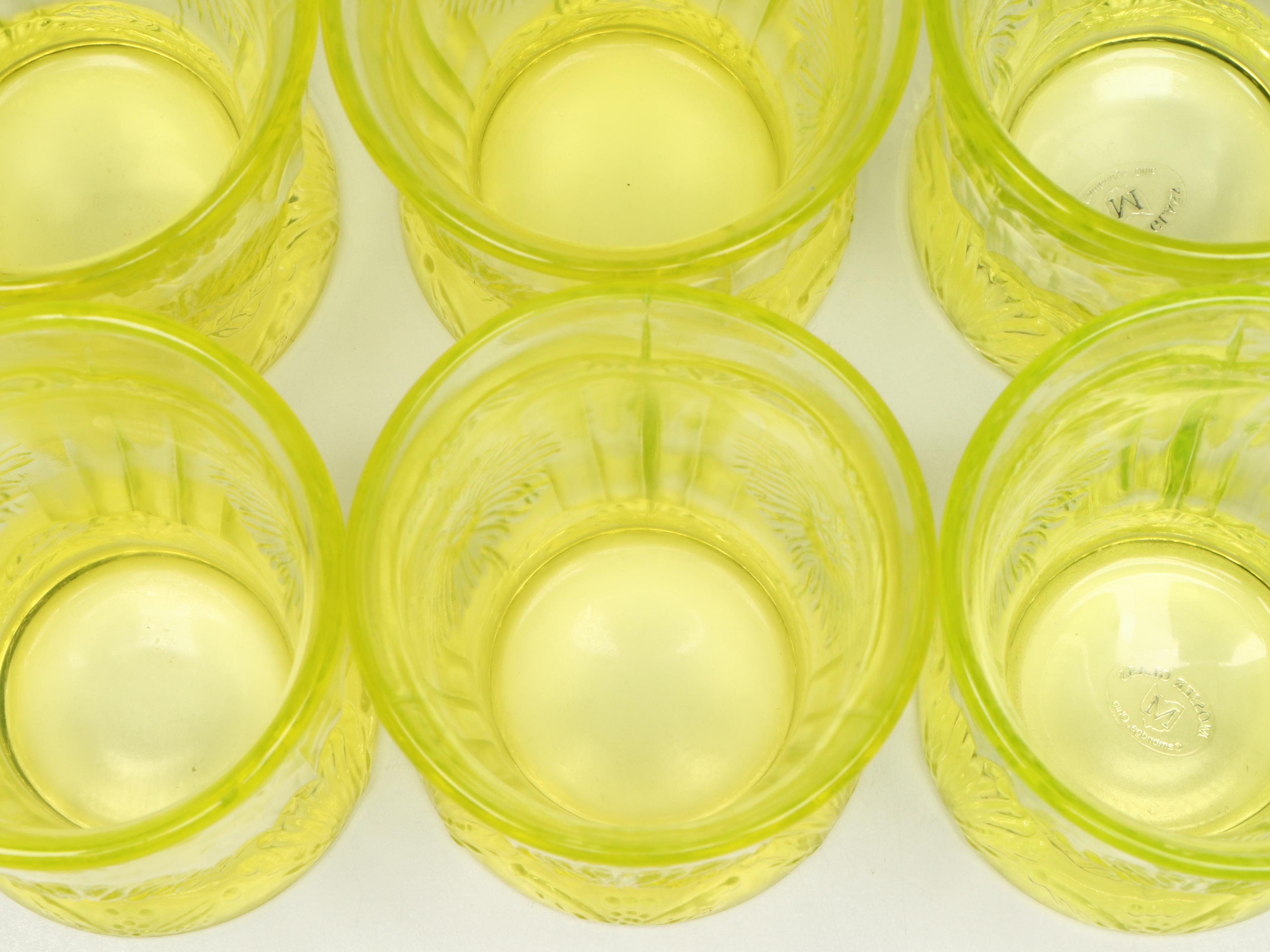 Mosser Uranium Glass "Dahlia" Pitcher and Glasses