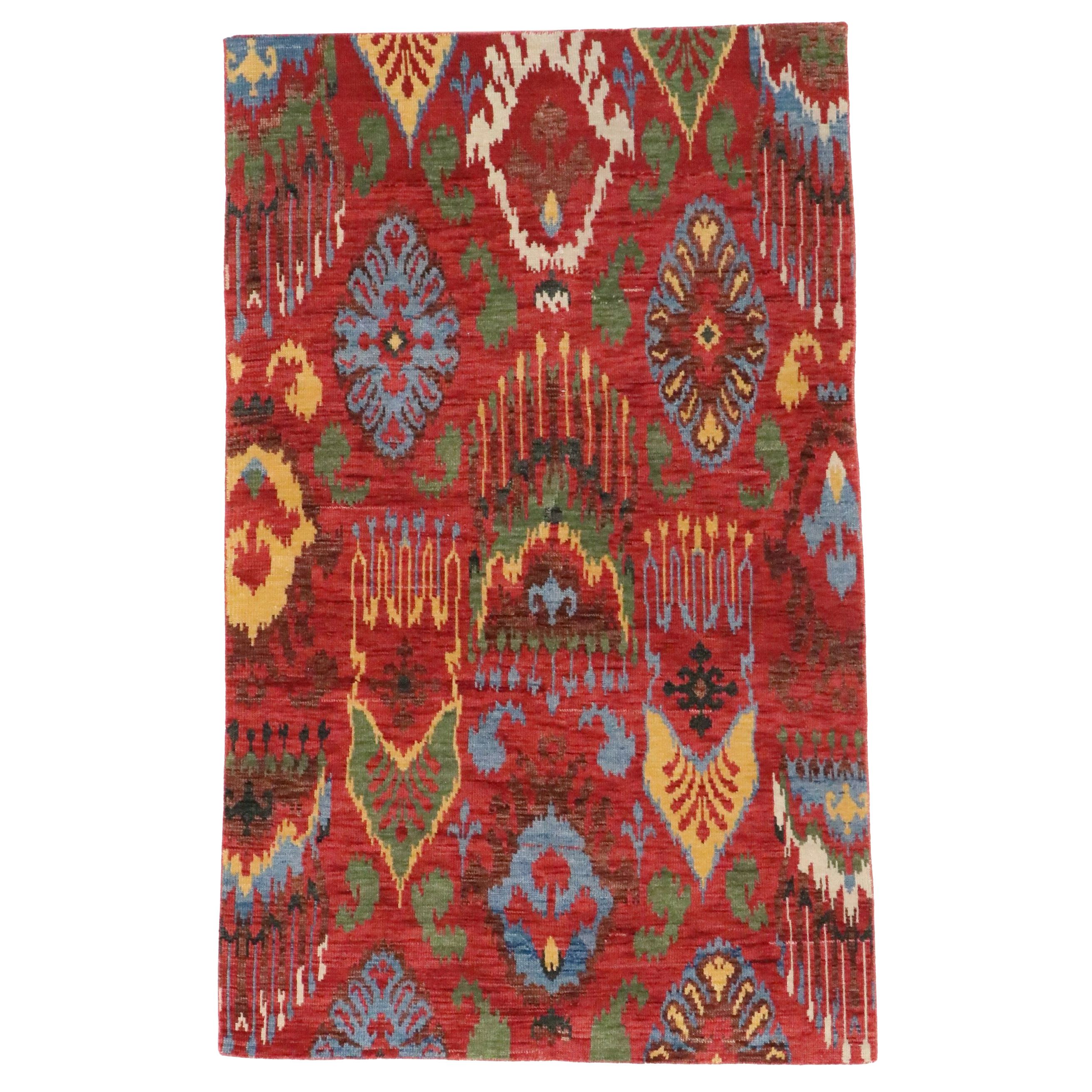 5' x 8' Hand-Knotted Contemporary Ikat Pattern Area Rug