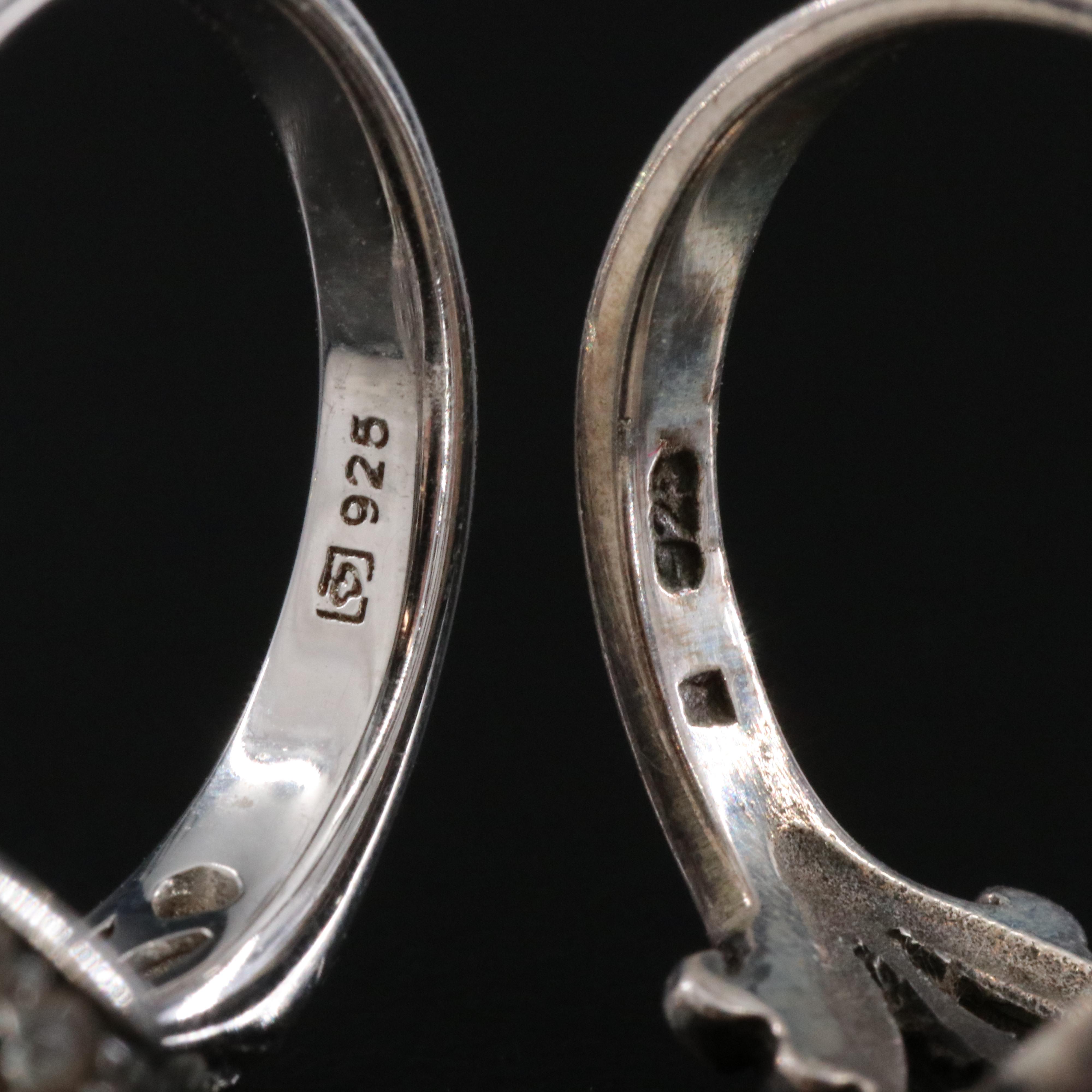 Sterling Ring Collection Including Amethyst, Amber and Shoe Ring Displays