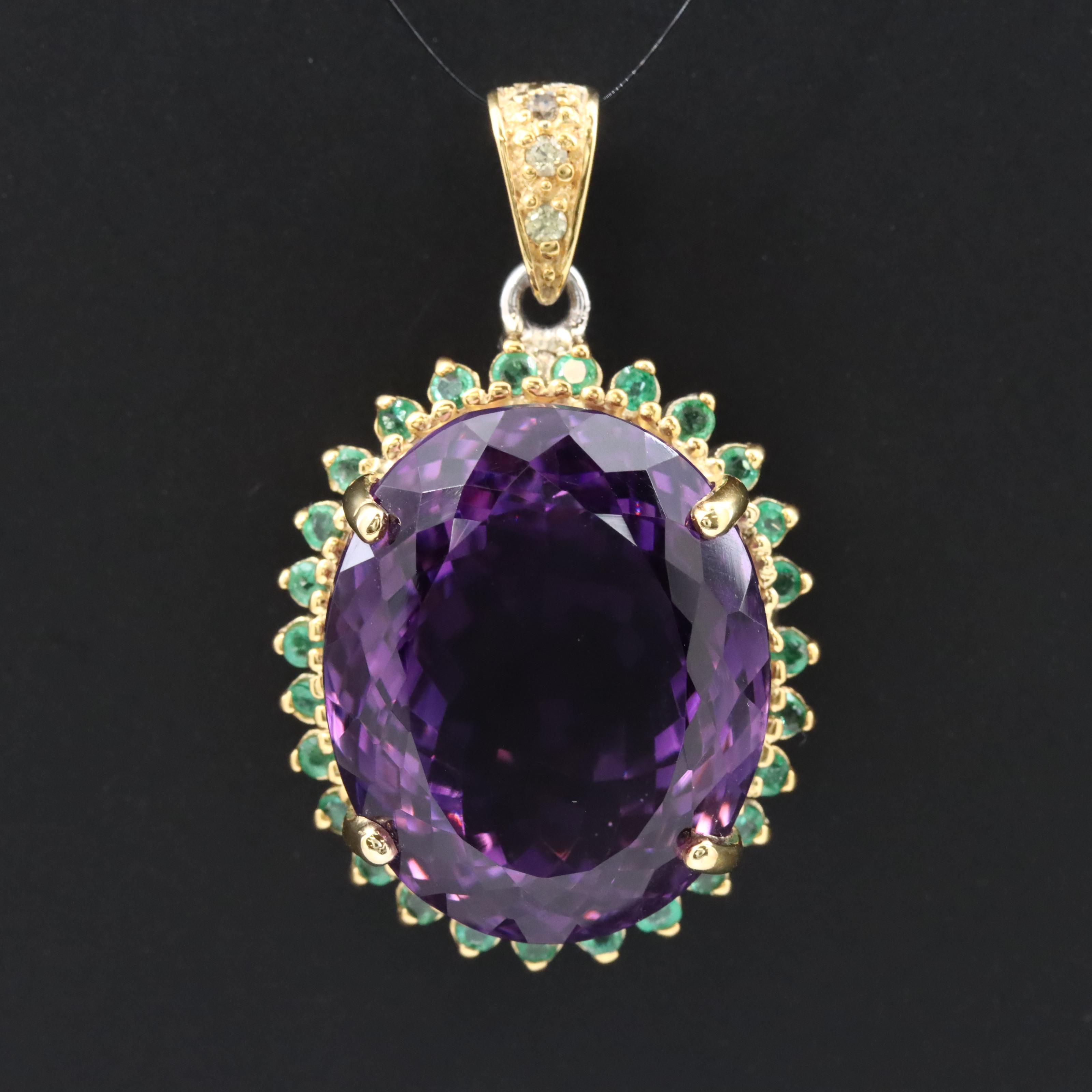 Sterling Amethyst and Diopside Pendant