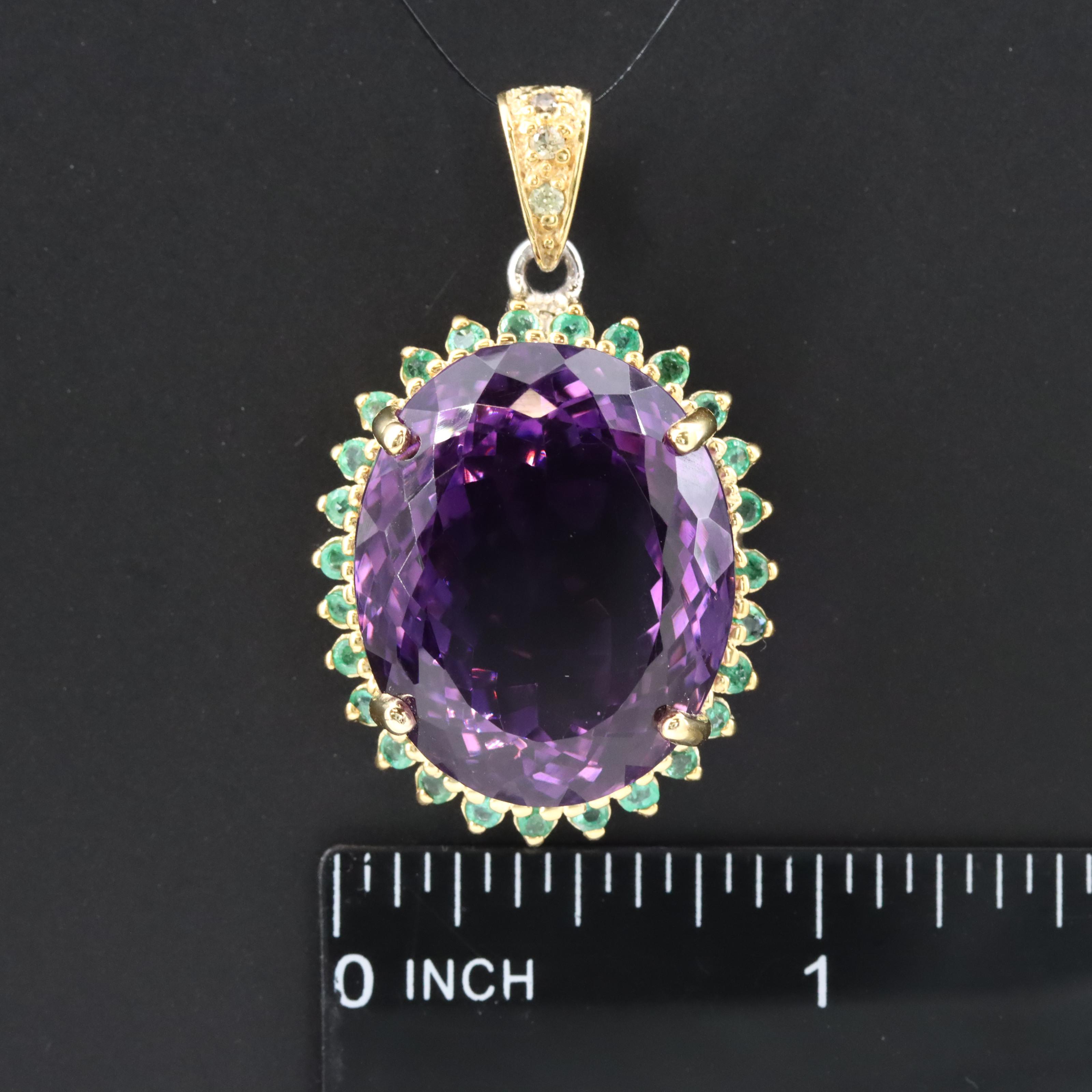 Sterling Amethyst and Diopside Pendant
