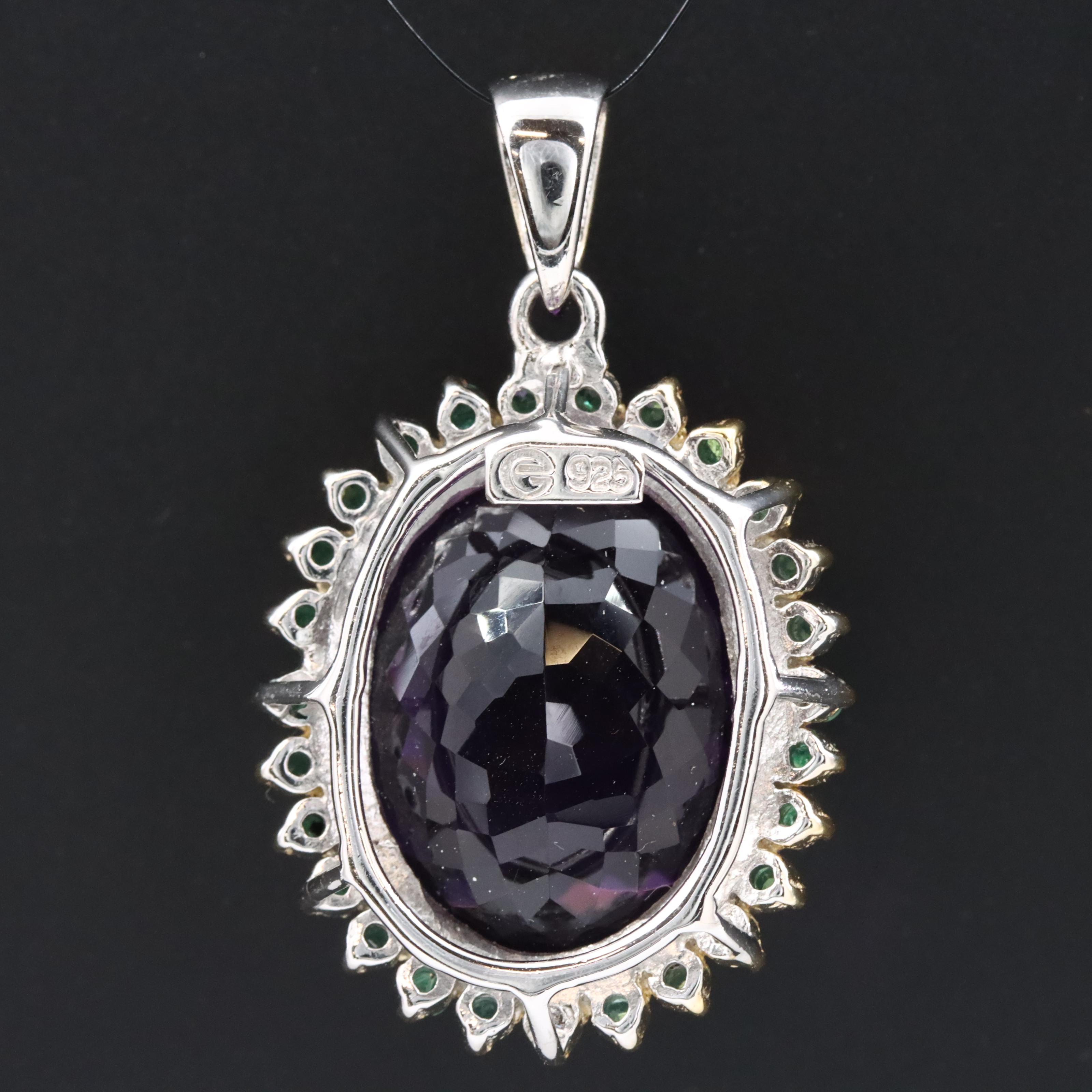 Sterling Amethyst and Diopside Pendant