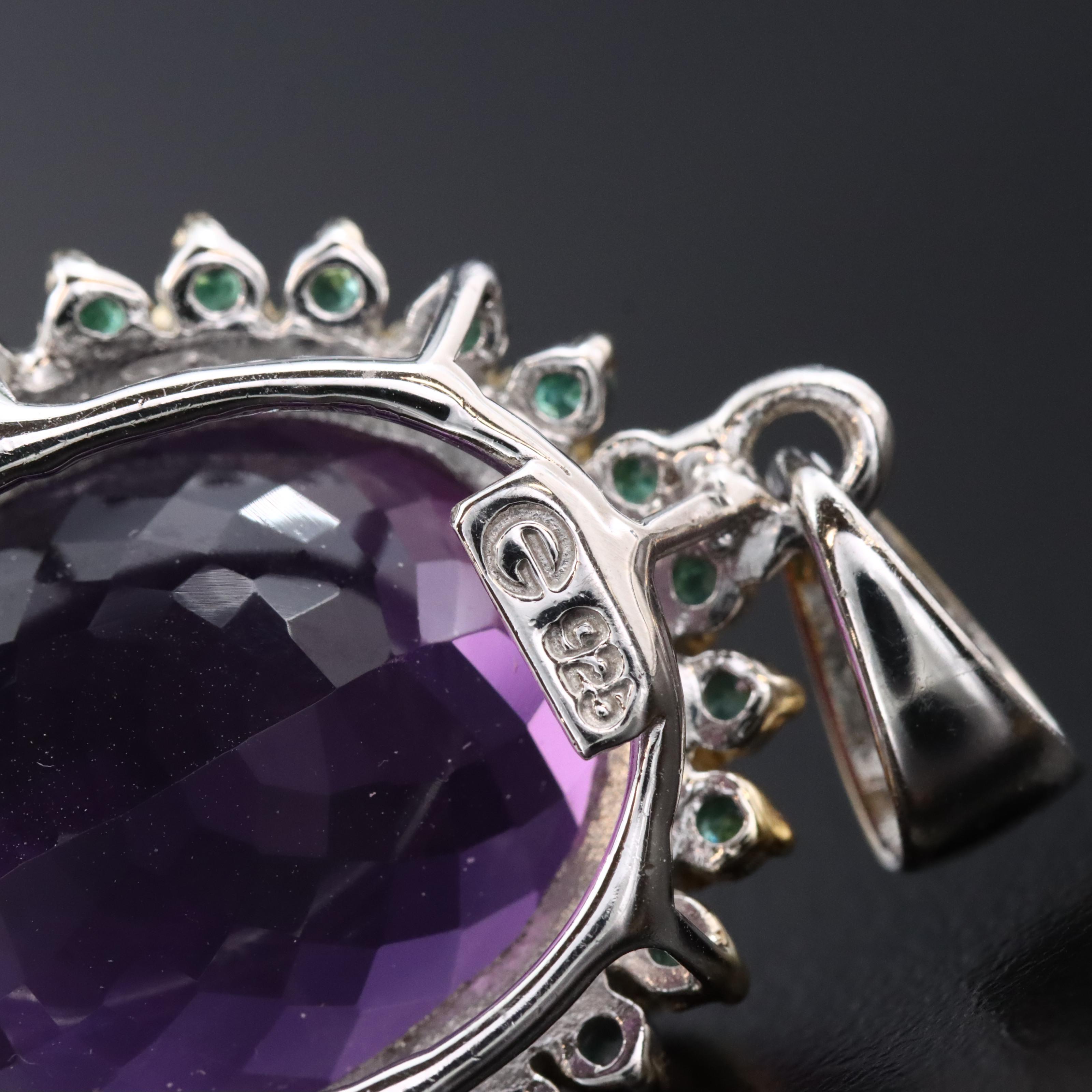 Sterling Amethyst and Diopside Pendant