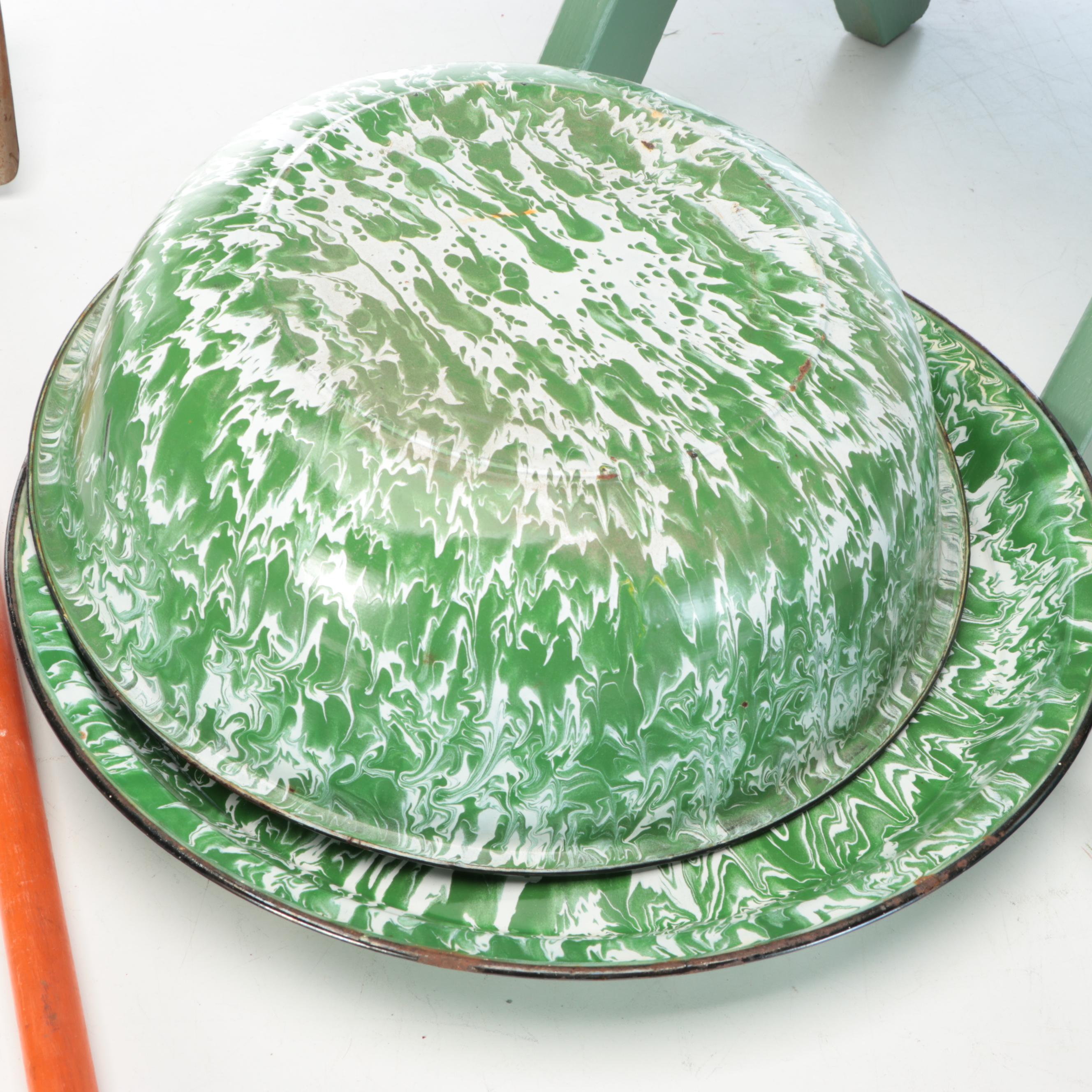 Green Painted Footstool with Enamel Basin and More