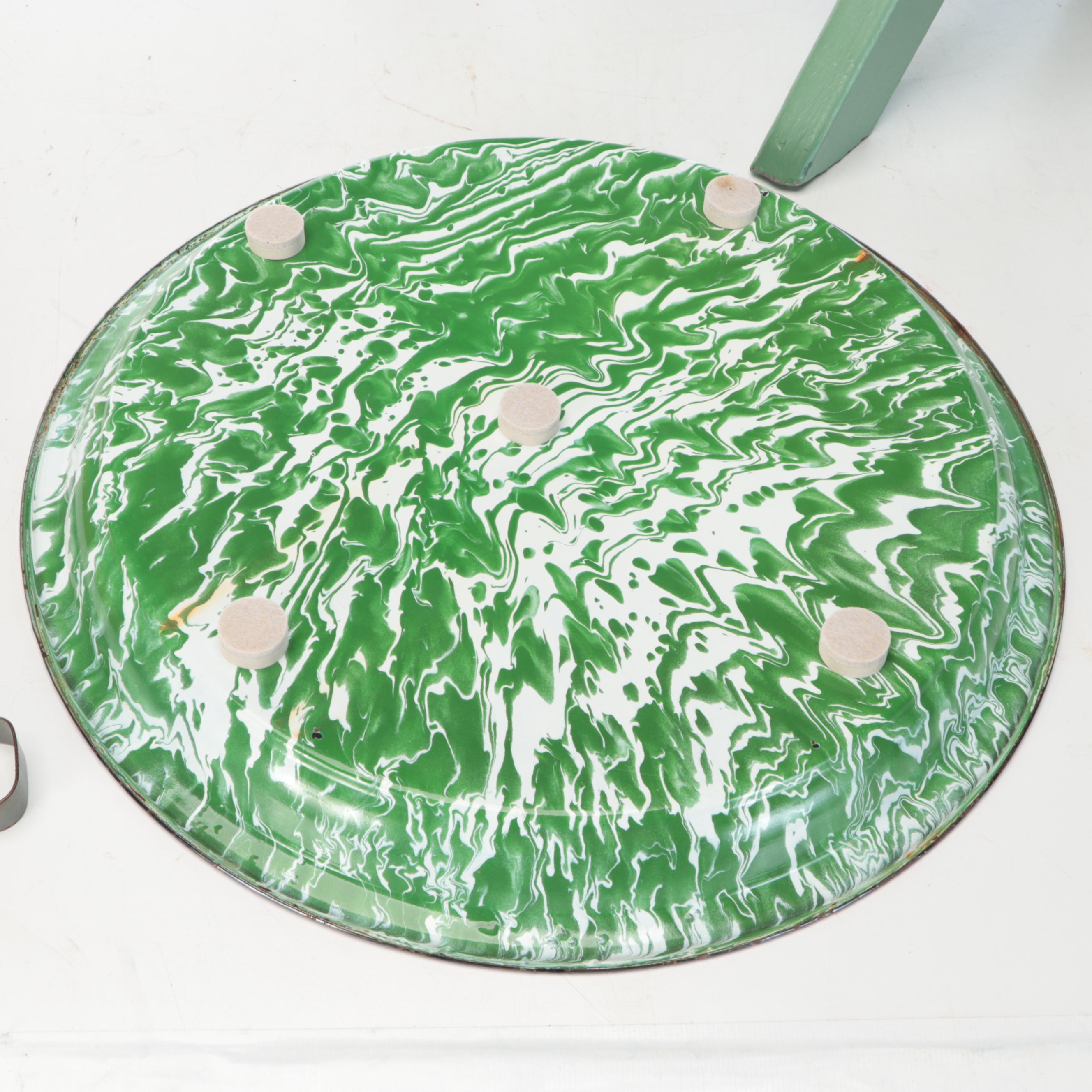 Green Painted Footstool with Enamel Basin and More