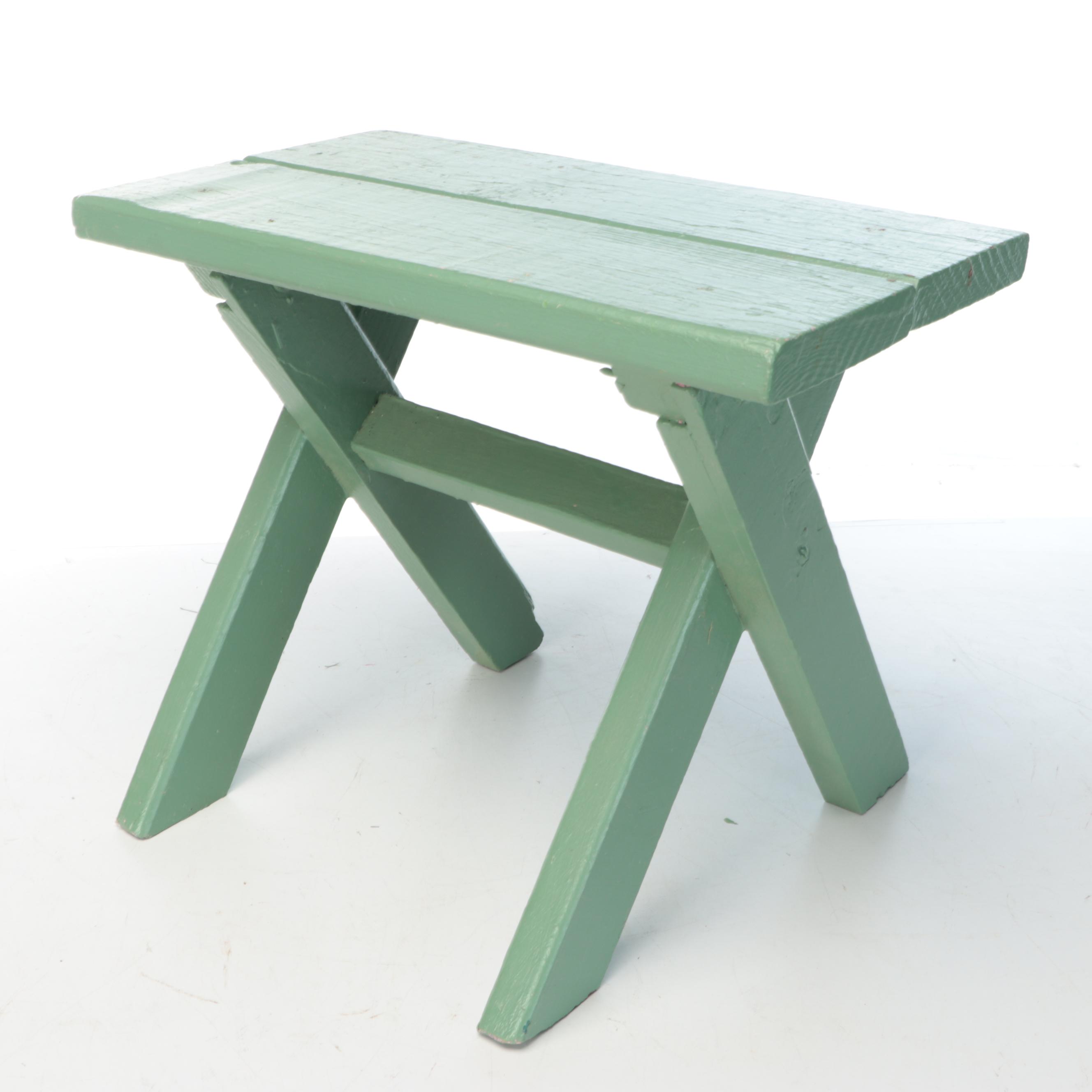 Green Painted Footstool with Enamel Basin and More