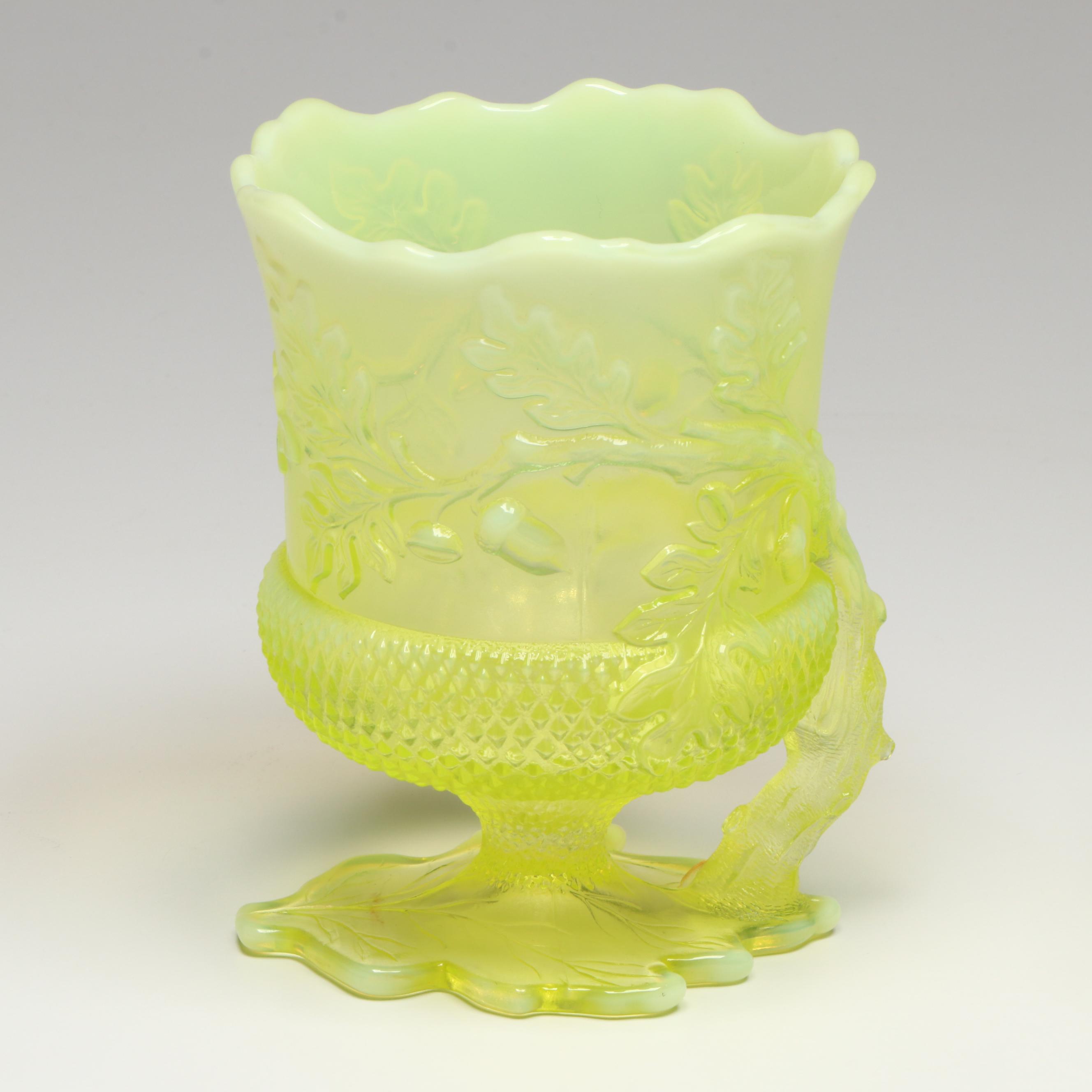 Mosser "Eye Winker" and "Acorn" Vaseline Glass Spoon Holders with More Glass