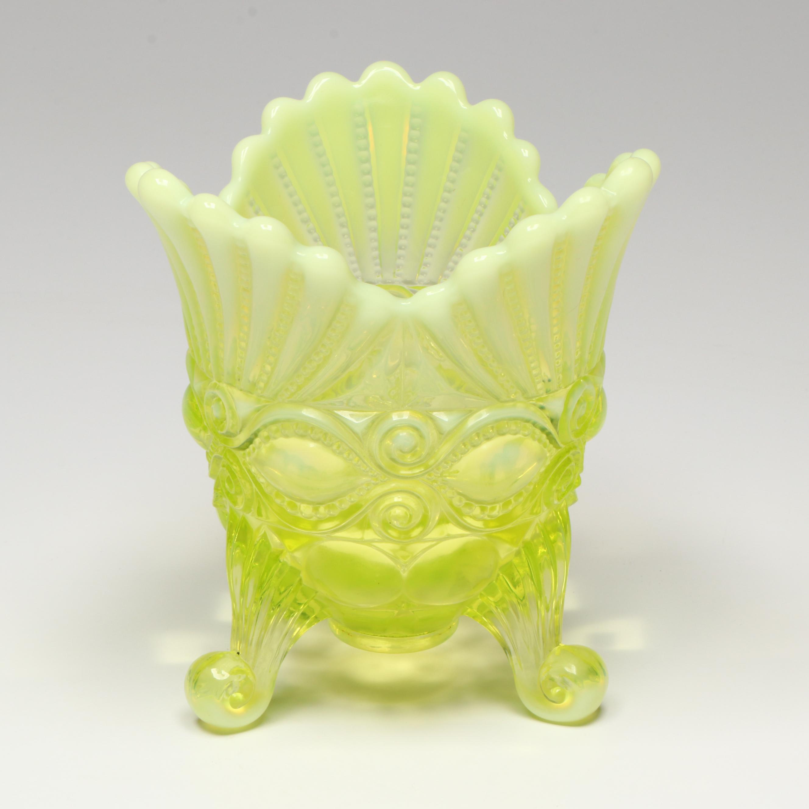 Mosser "Eye Winker" and "Acorn" Vaseline Glass Spoon Holders with More Glass