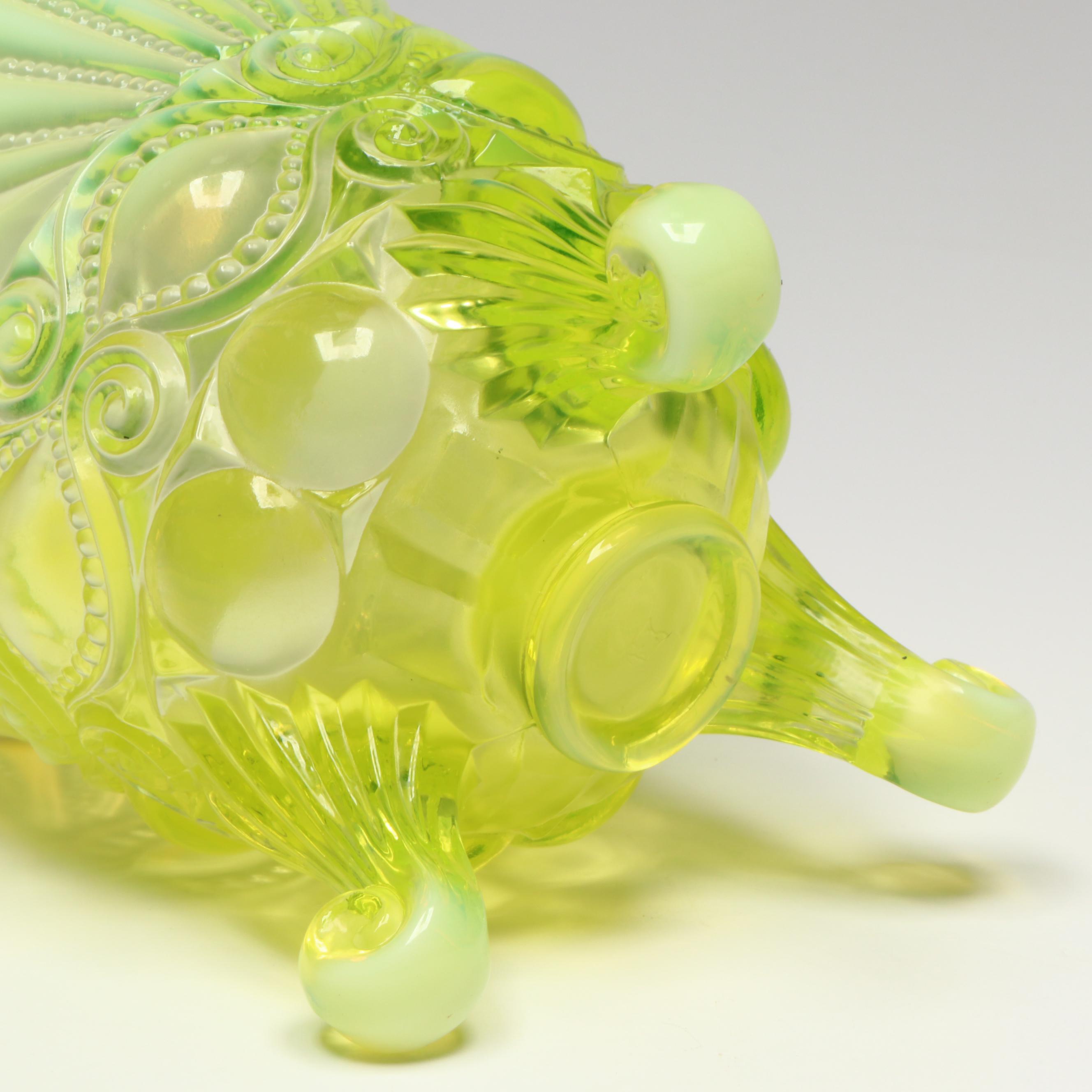 Mosser "Eye Winker" and "Acorn" Vaseline Glass Spoon Holders with More Glass