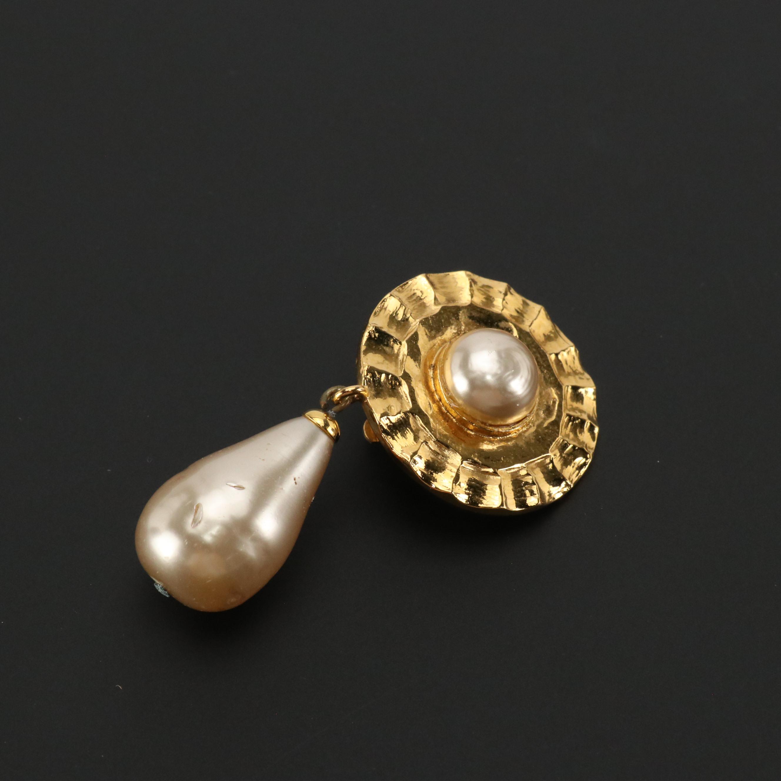 Chanel Faux Pearl Drop Earrings with Box