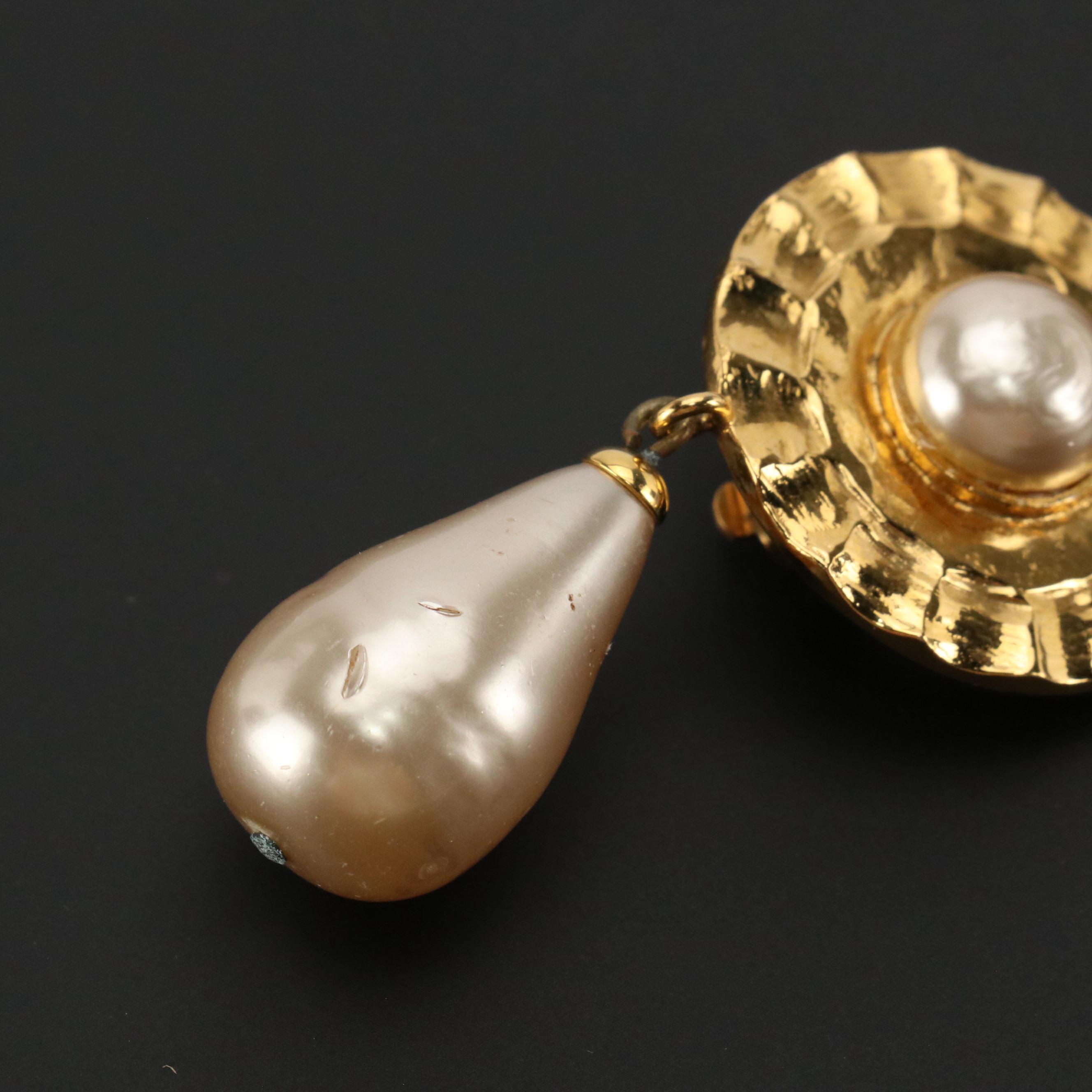 Chanel Faux Pearl Drop Earrings with Box