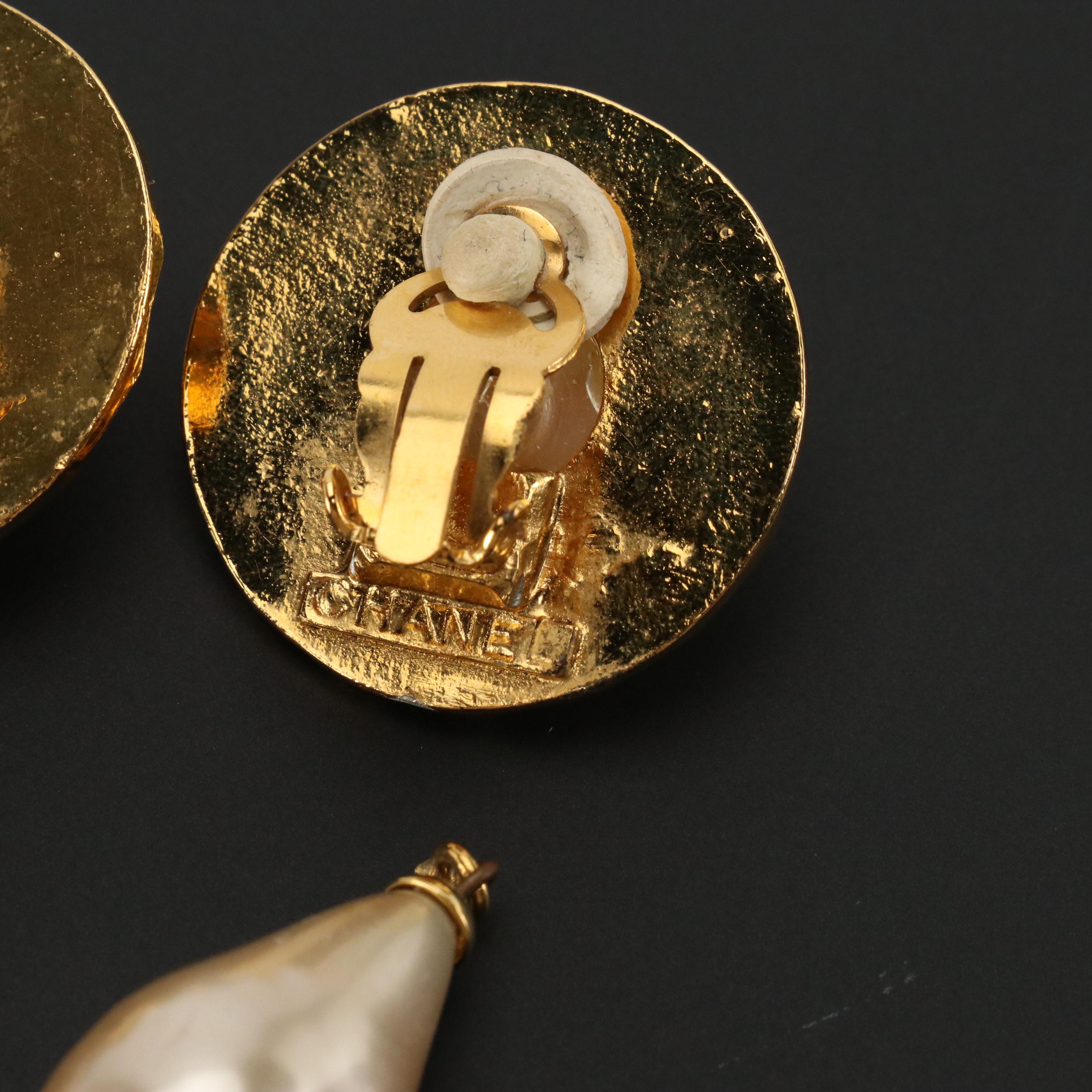 Chanel Faux Pearl Drop Earrings with Box