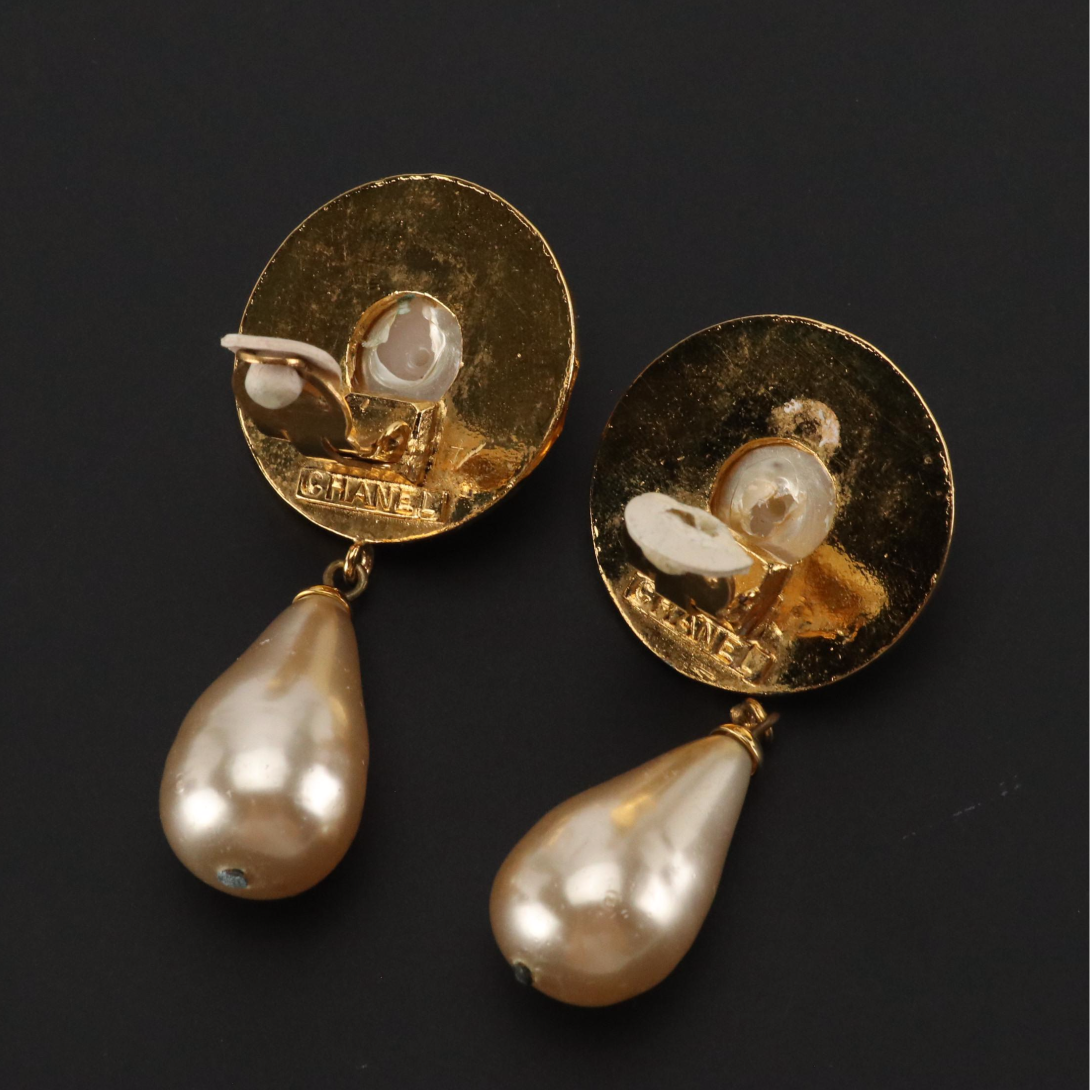 Chanel Faux Pearl Drop Earrings with Box