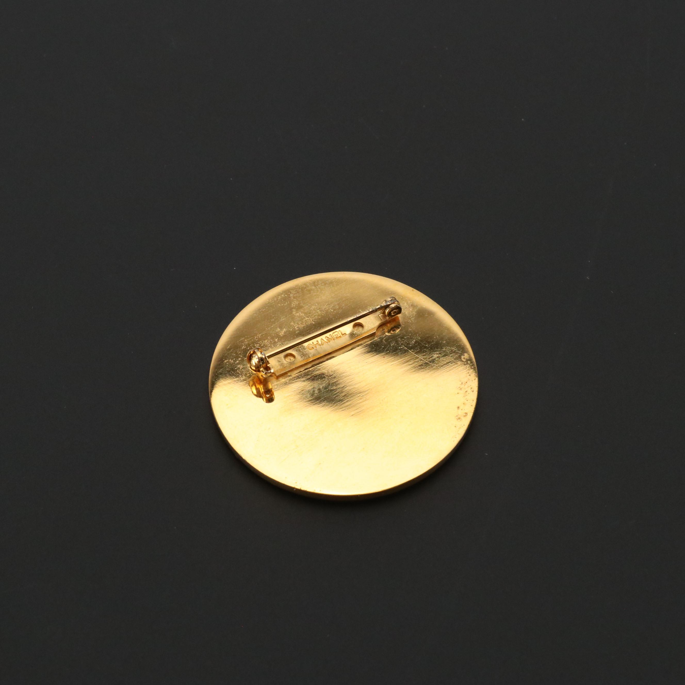 Chanel Coco Logo Round Brooch Pin