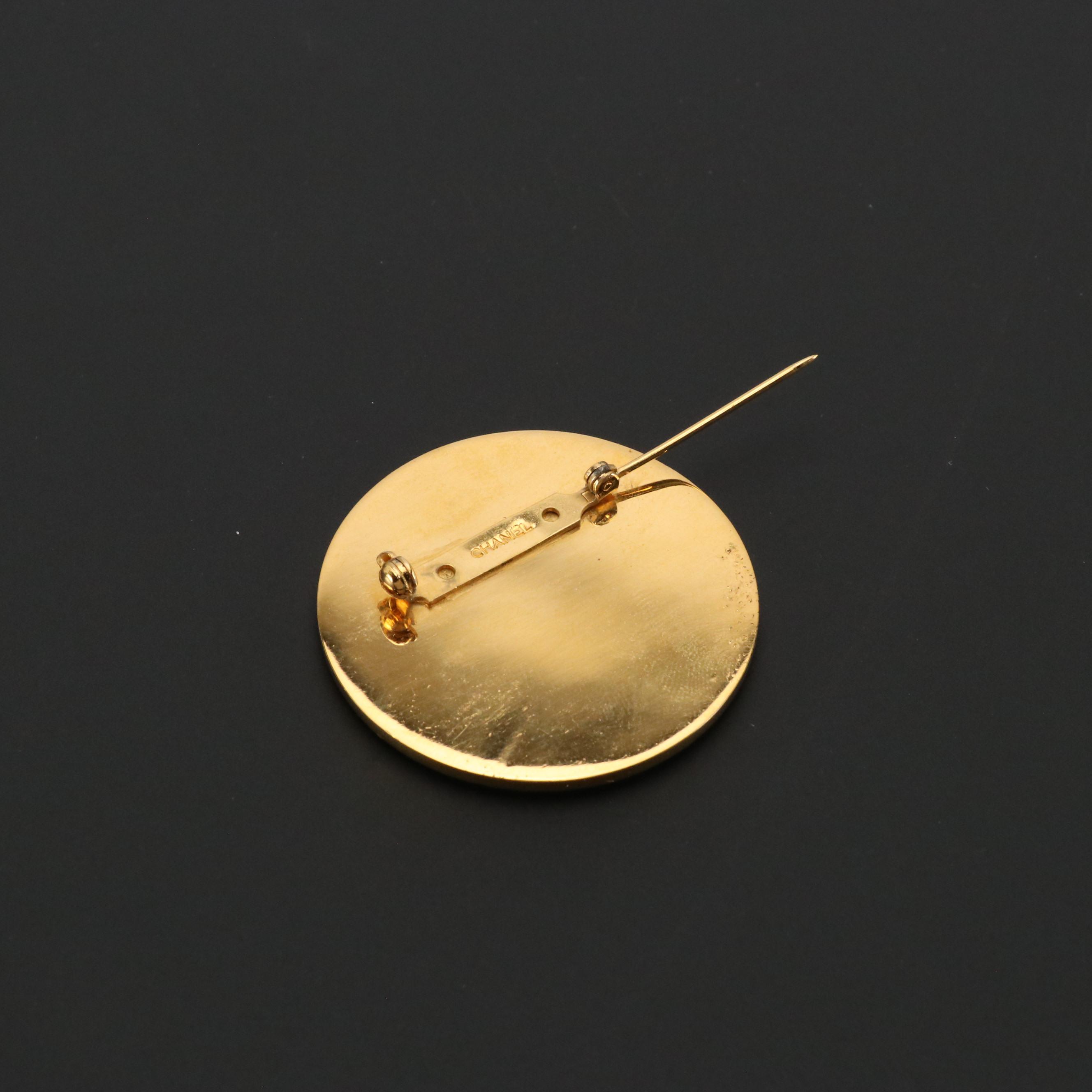 Chanel Coco Logo Round Brooch Pin