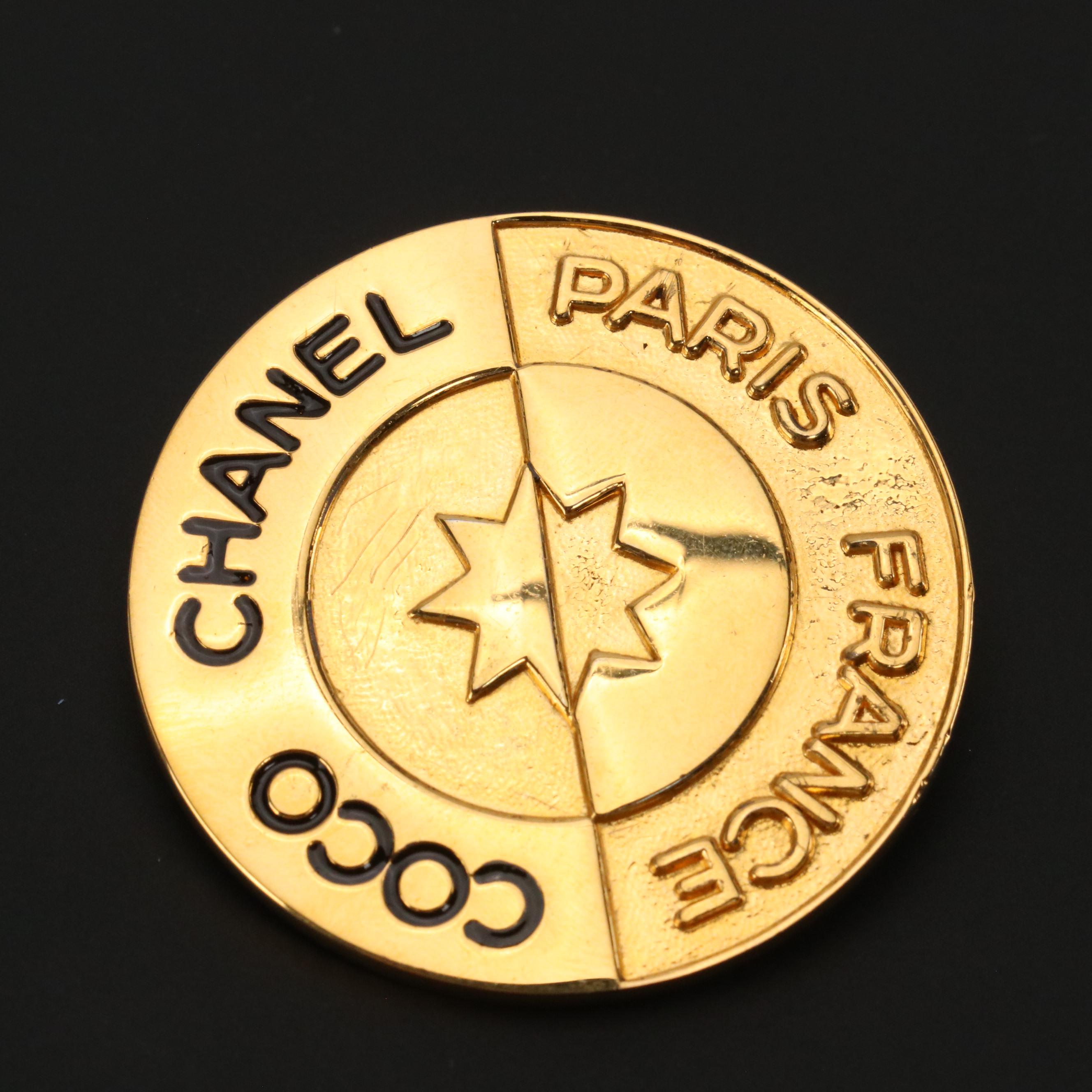 Chanel Coco Logo Round Brooch Pin