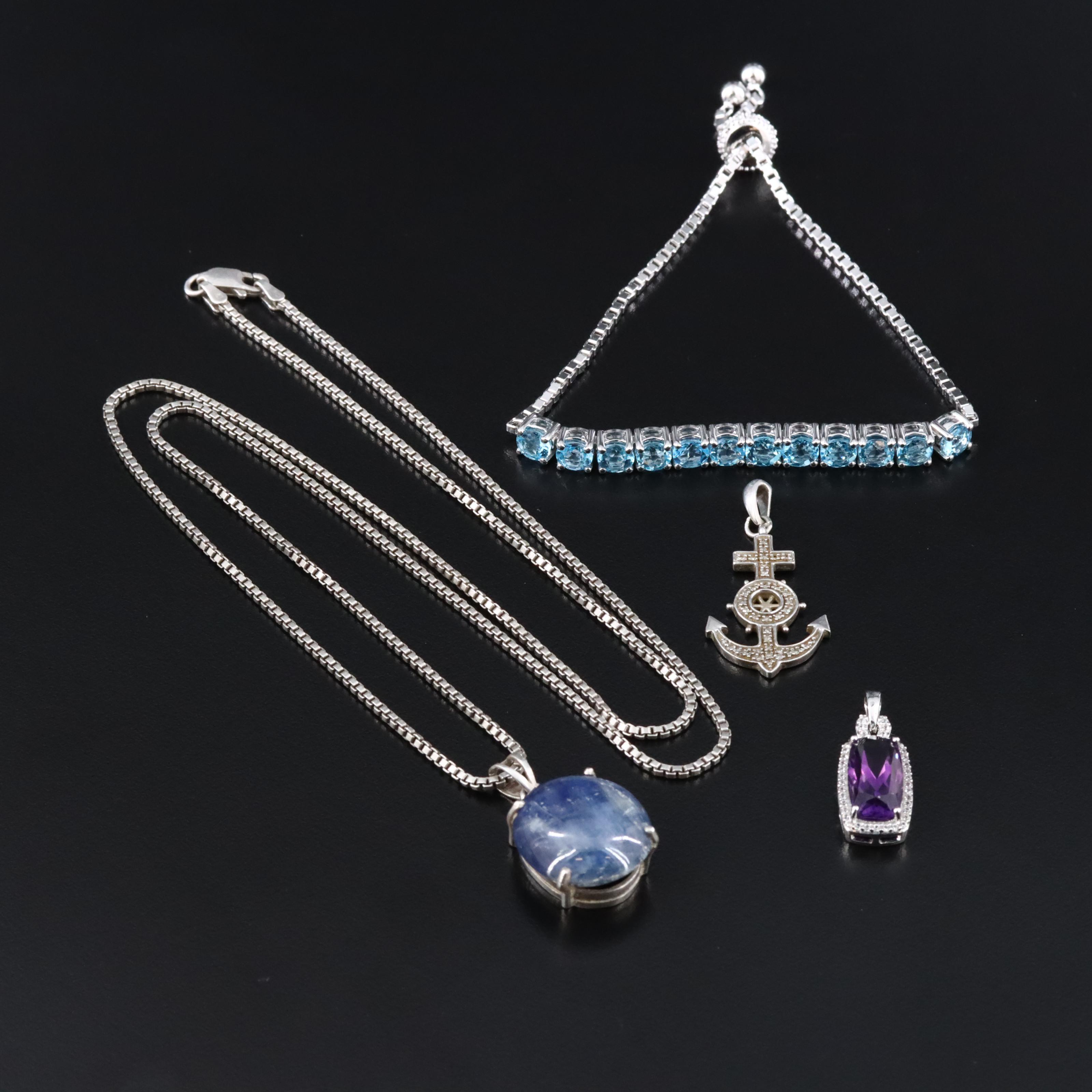 Sterling Gemstone Jewelry Including Diamonds and Amethyst