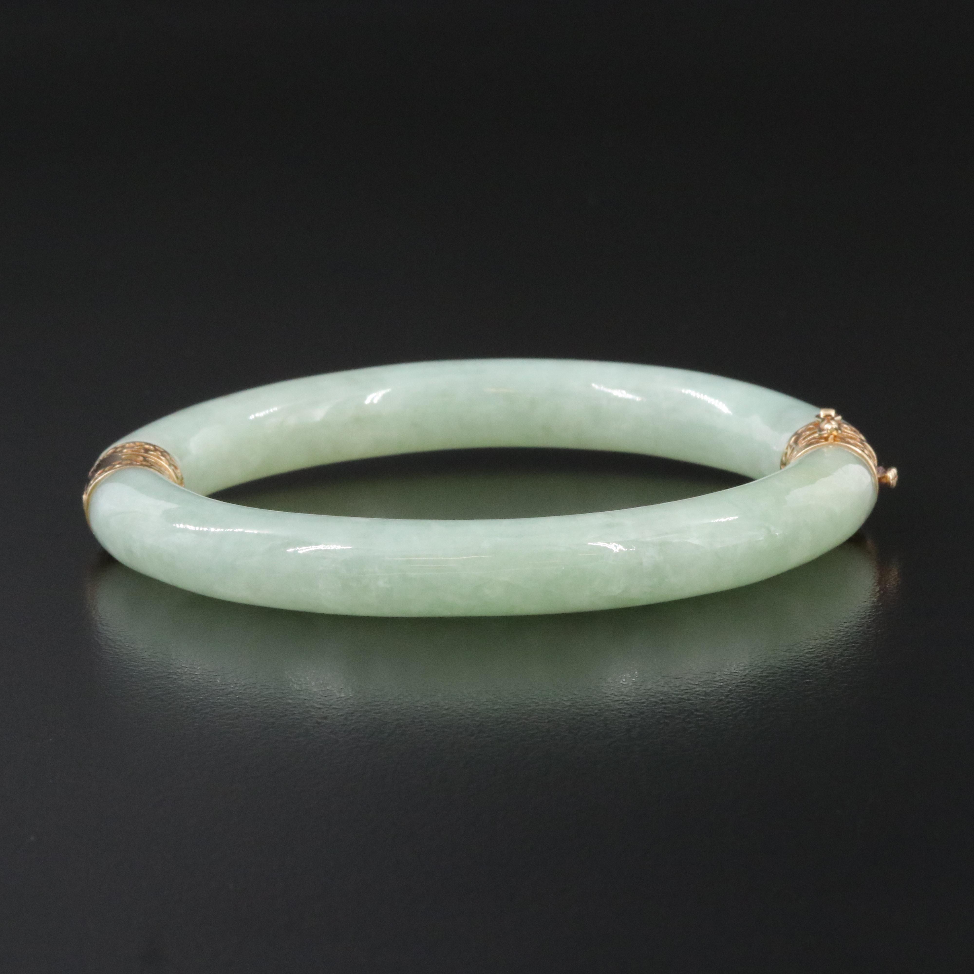 14K Jadeite Hinged Bangle Bracelet