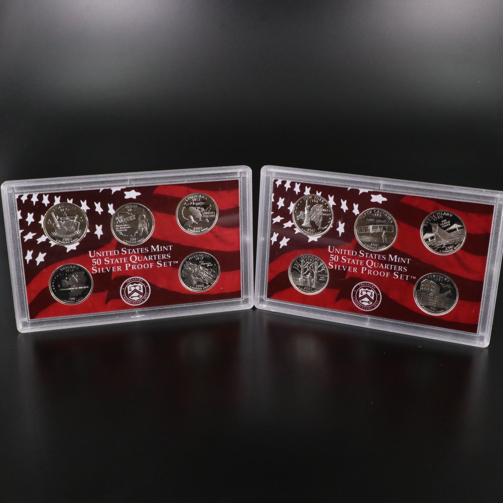 Two U.S. Mint Silver Quarter Proof Sets Including 2001 and 2002