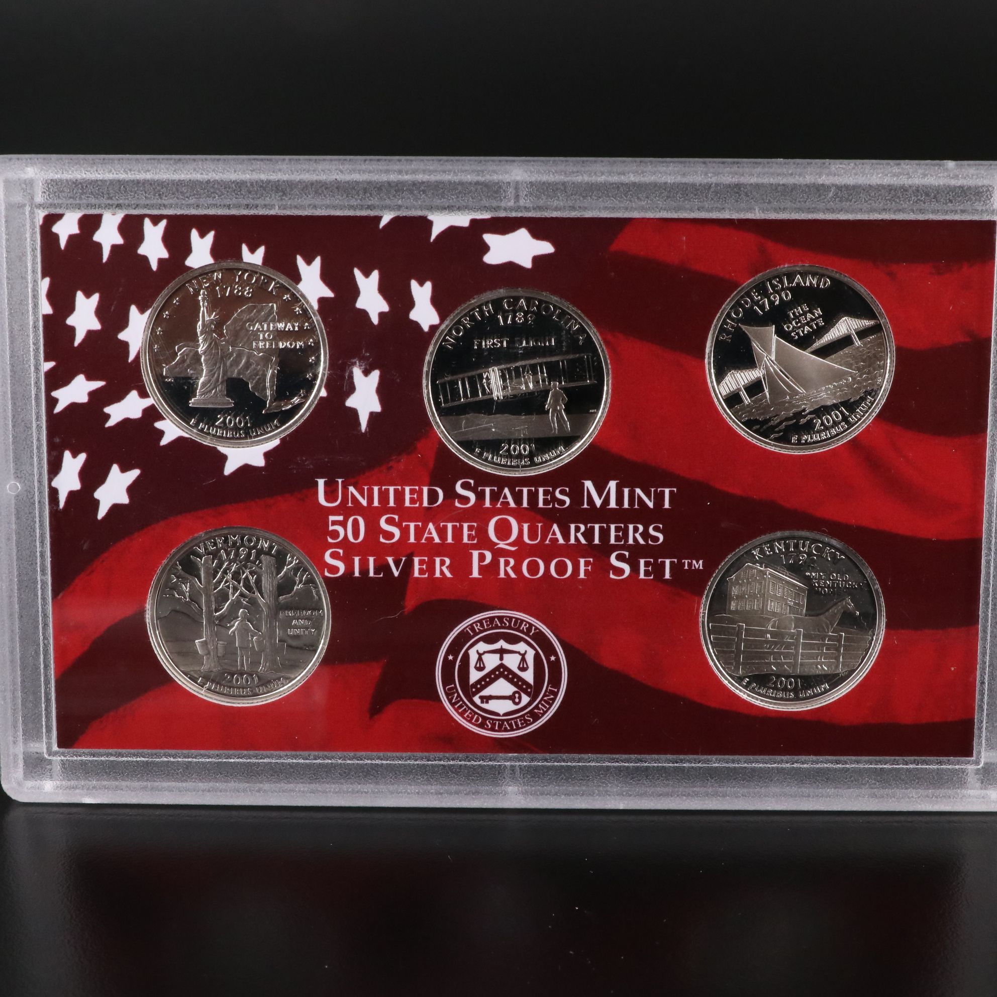Two U.S. Mint Silver Quarter Proof Sets Including 2001 and 2002