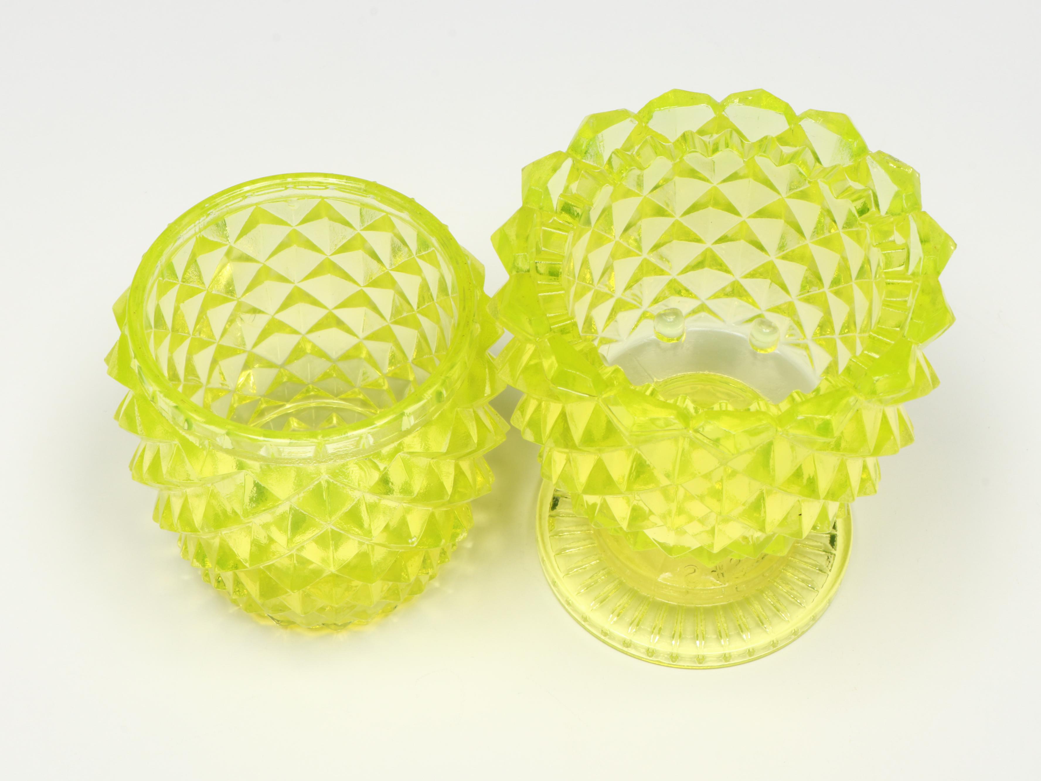 Mosser and Petite Choses Vaseline Glass Fairy Lamps with Other Pineapple Lamp