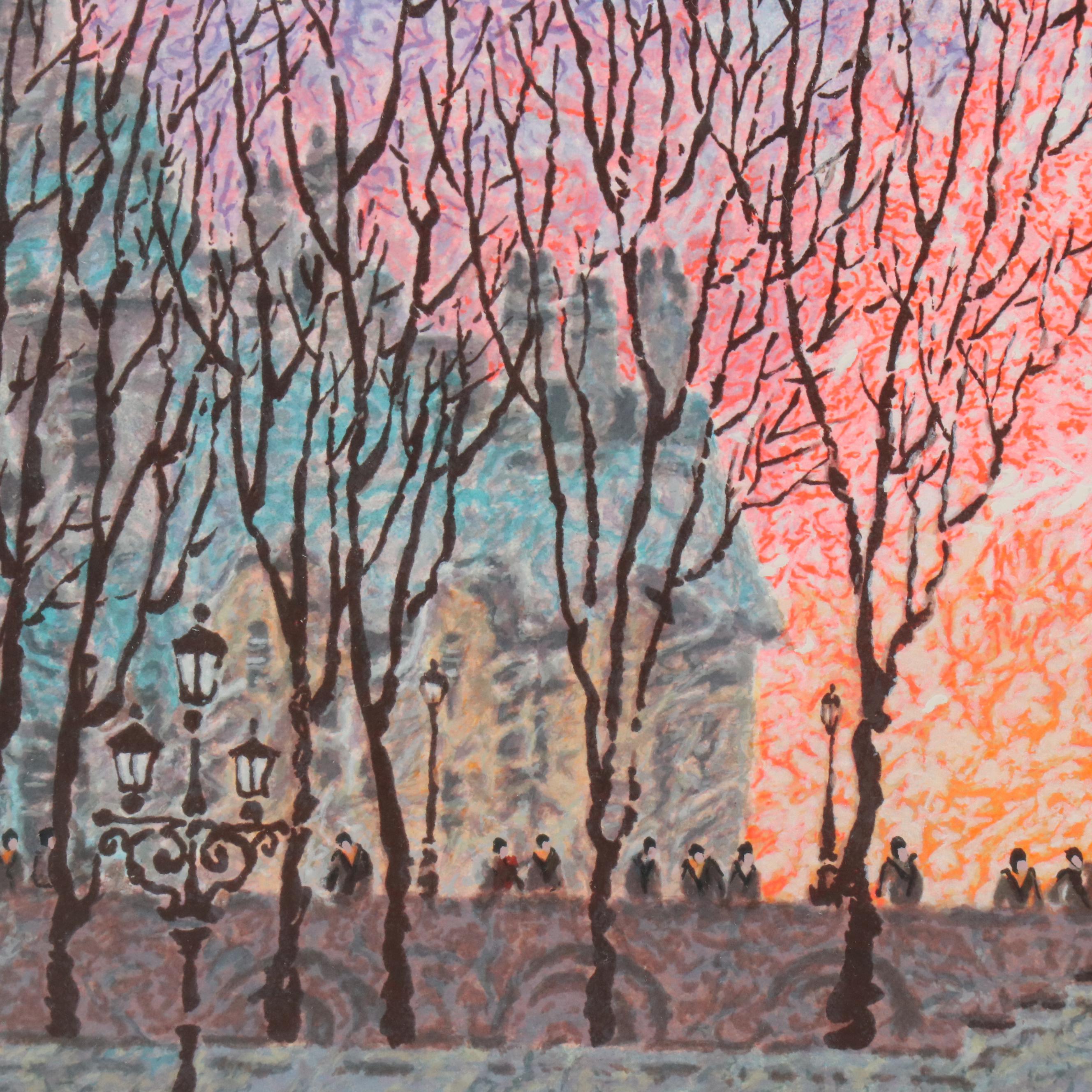 Anatole Krasynansky Winter Cityscape Serigraph