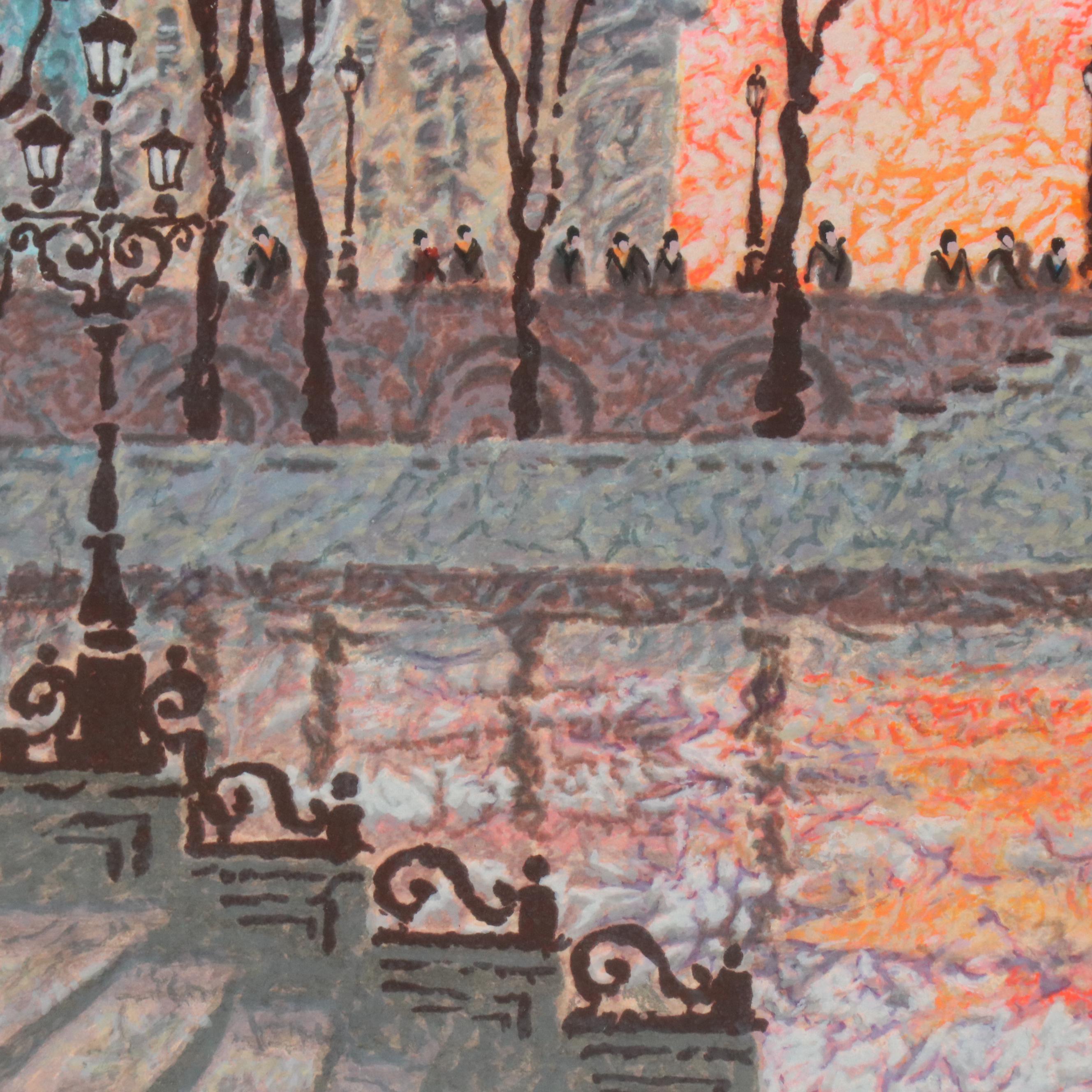 Anatole Krasynansky Winter Cityscape Serigraph