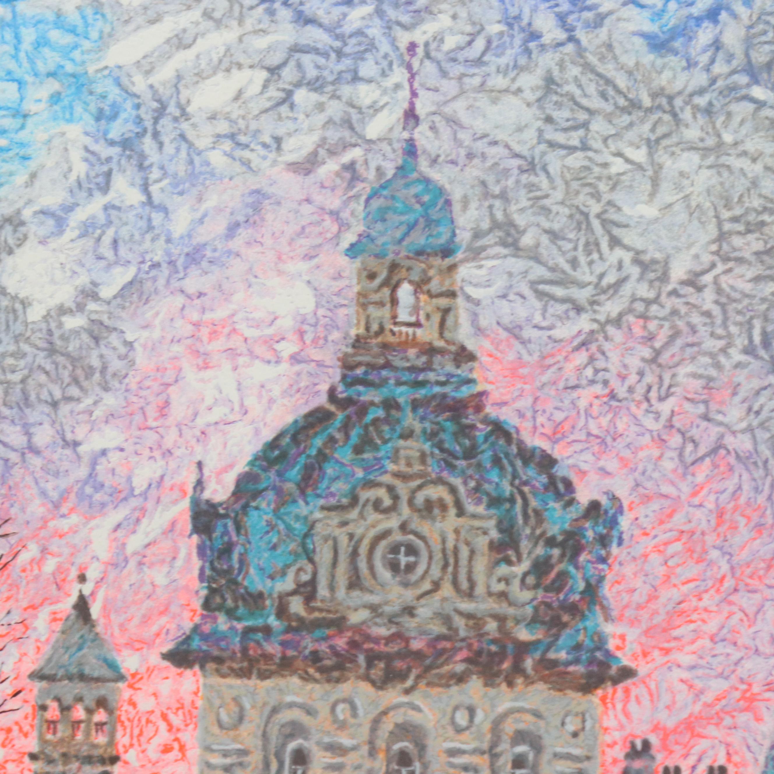 Anatole Krasynansky Winter Cityscape Serigraph