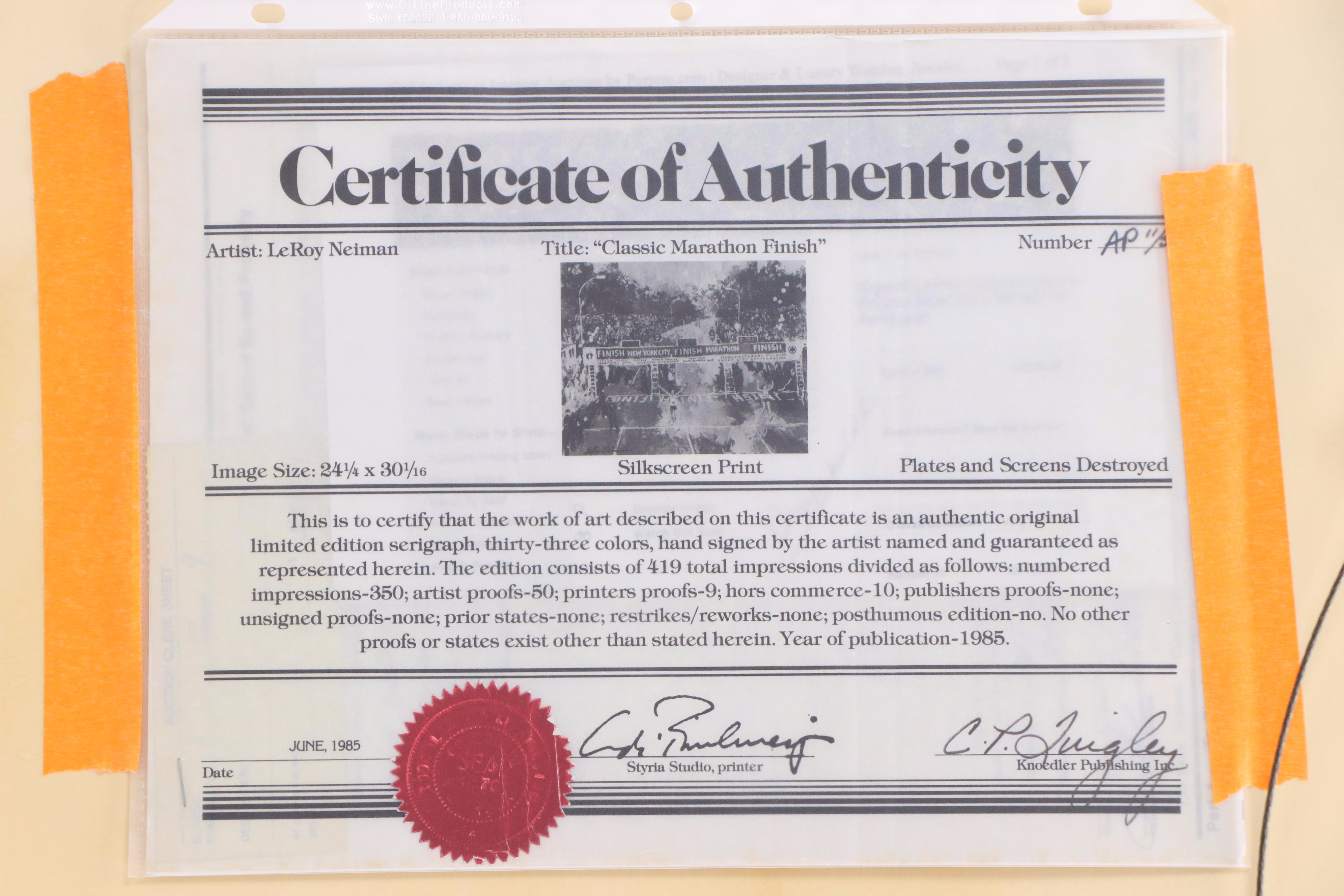 LeRoy Neiman Serigraph "Classic Marathon Finish," 1985