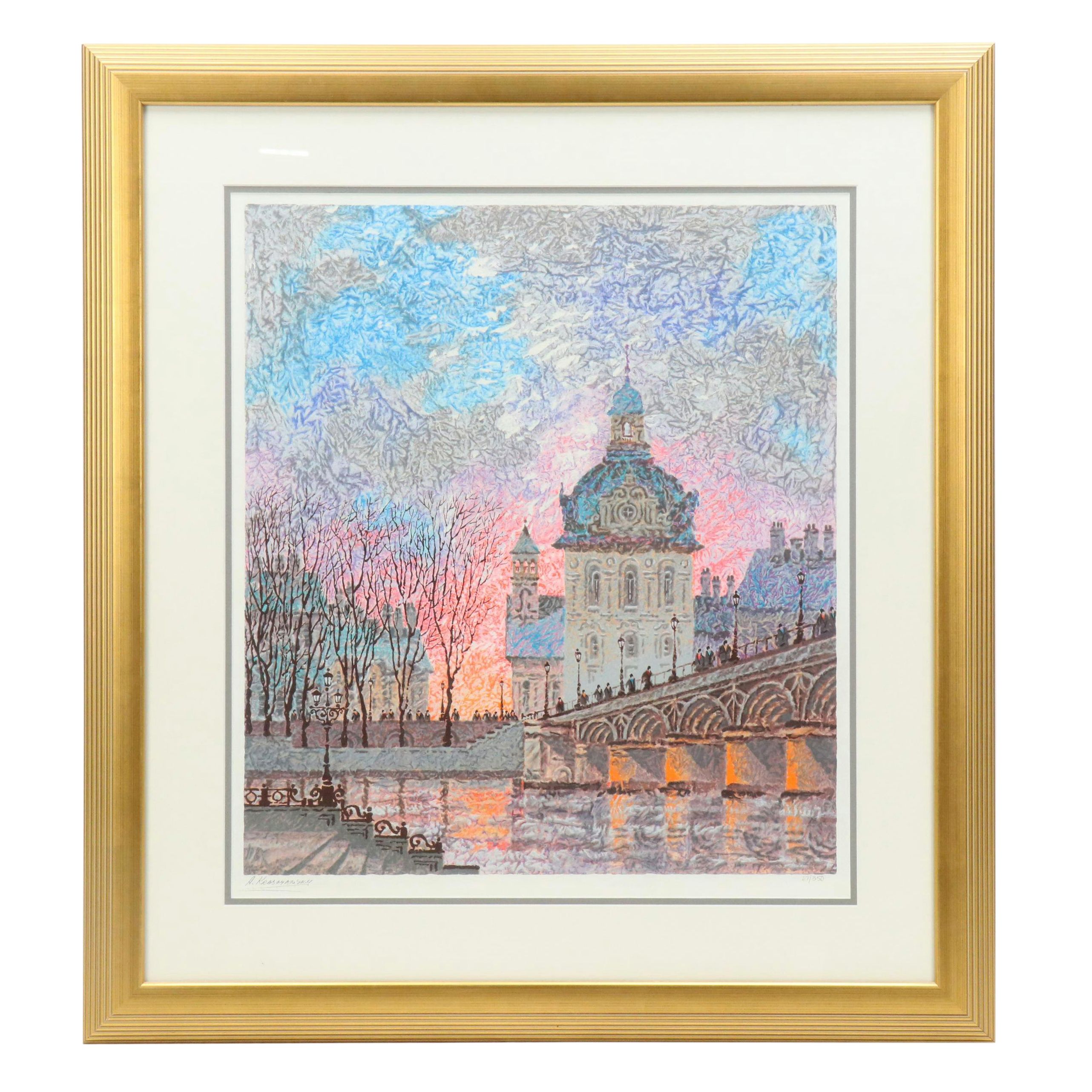 Anatole Krasynansky Winter Cityscape Serigraph
