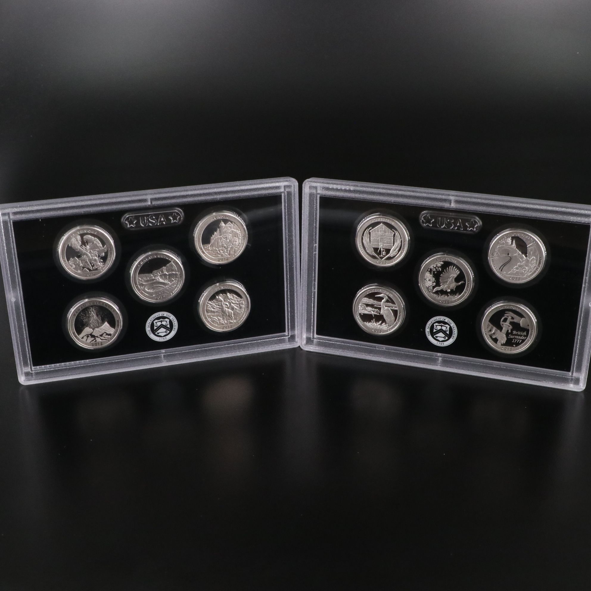 Two U.S. Mint Silver Quarter Proof Sets Including 2012 and 2015