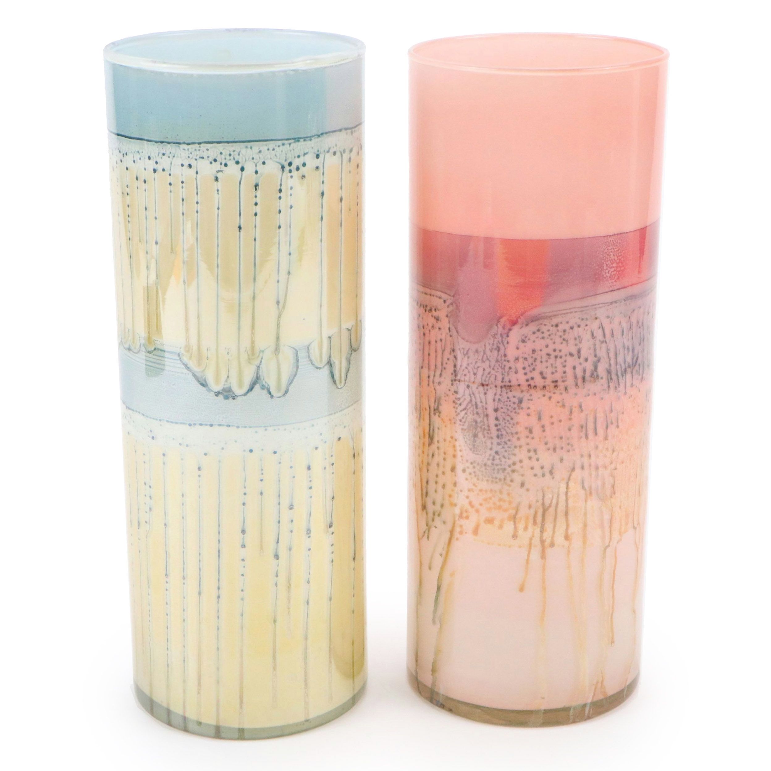 Simron Israel Hand-Painted Abstract Glass Candle Holders