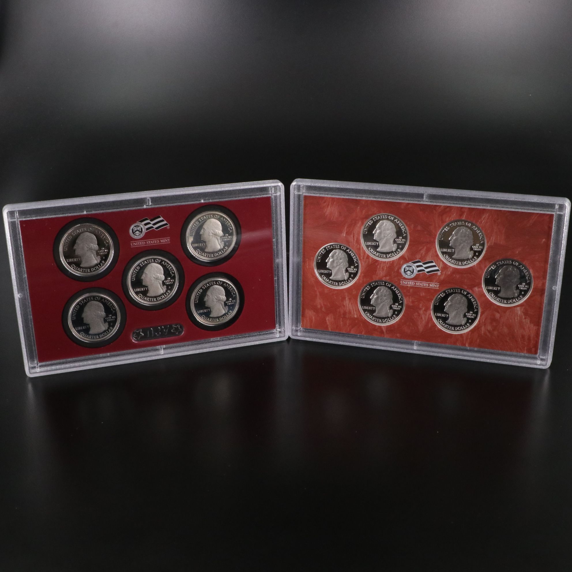 Two U.S. Mint Silver Quarter Proof Sets Including 2009 and 2010