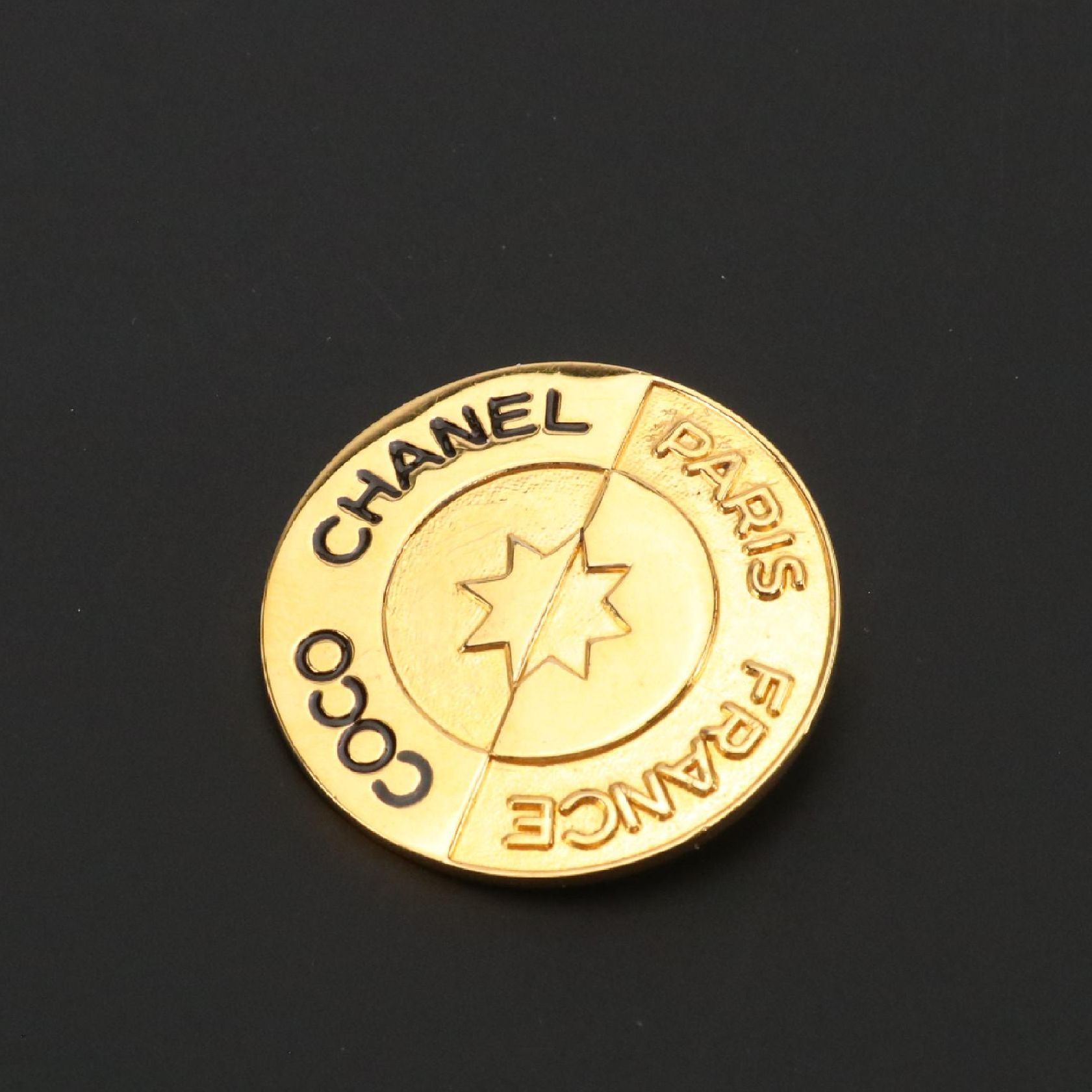 Chanel Coco Logo Round Brooch Pin