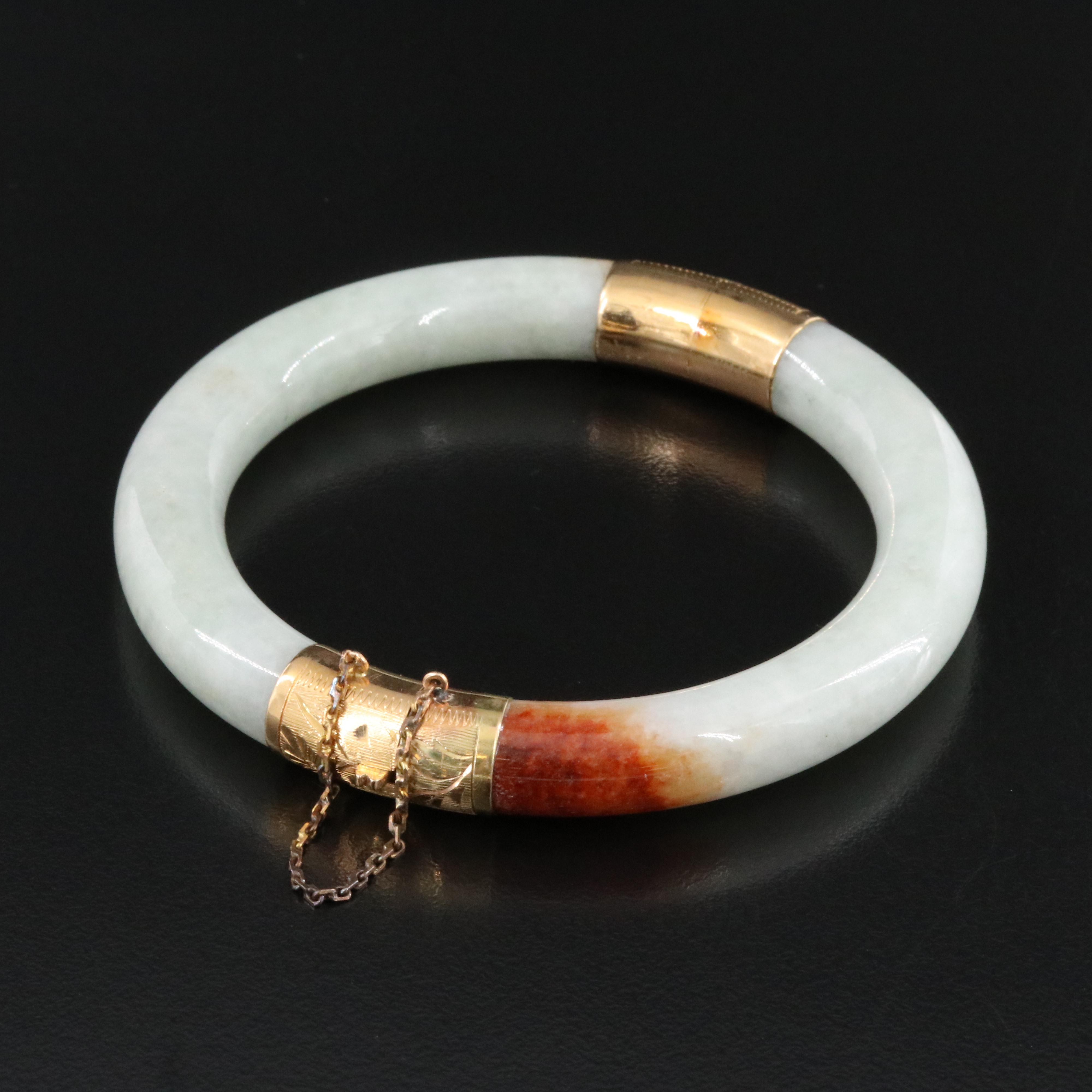 14K Jadeite Hinged Bangle Bracelet