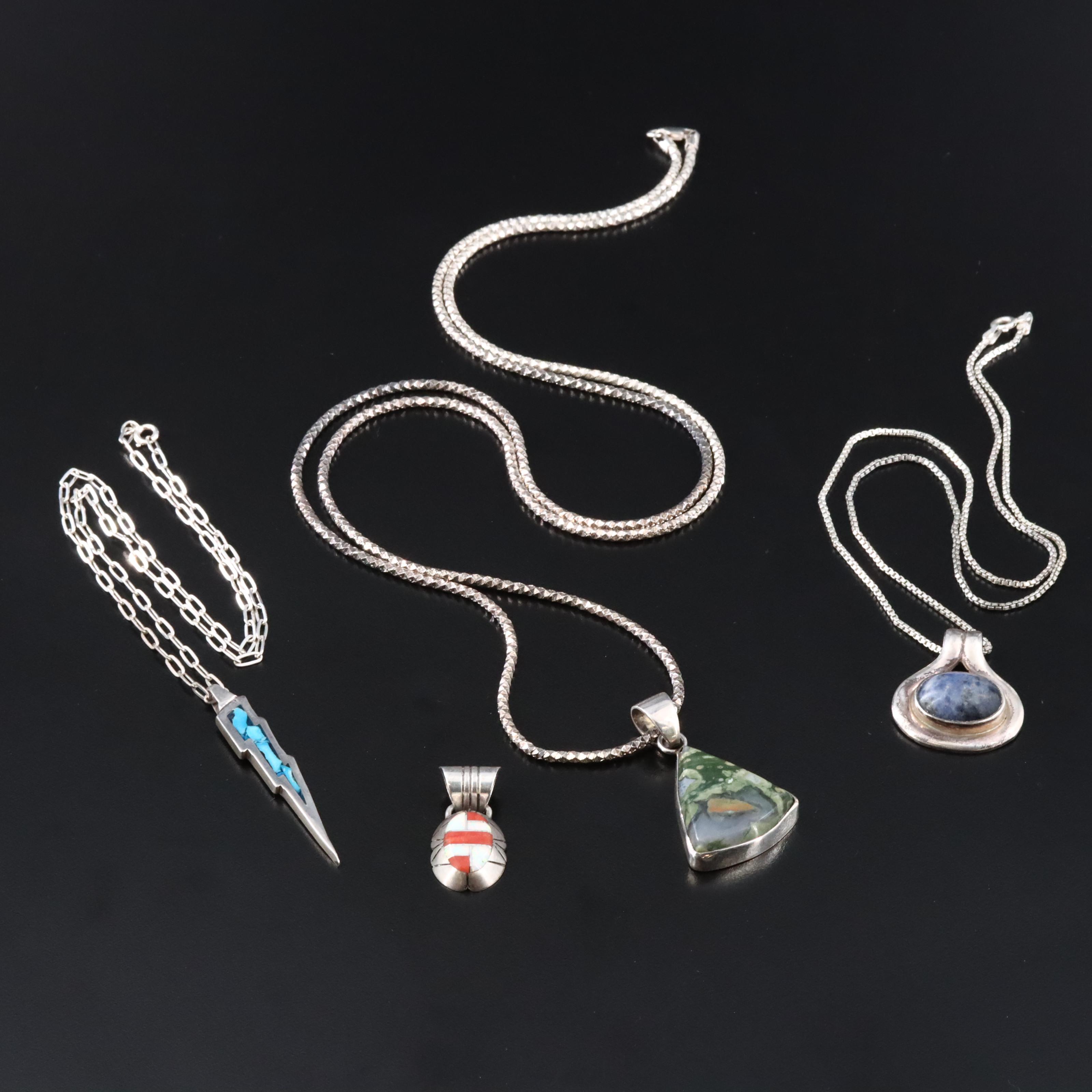 Sterling Pendant and Necklaces Including Agate and Opal