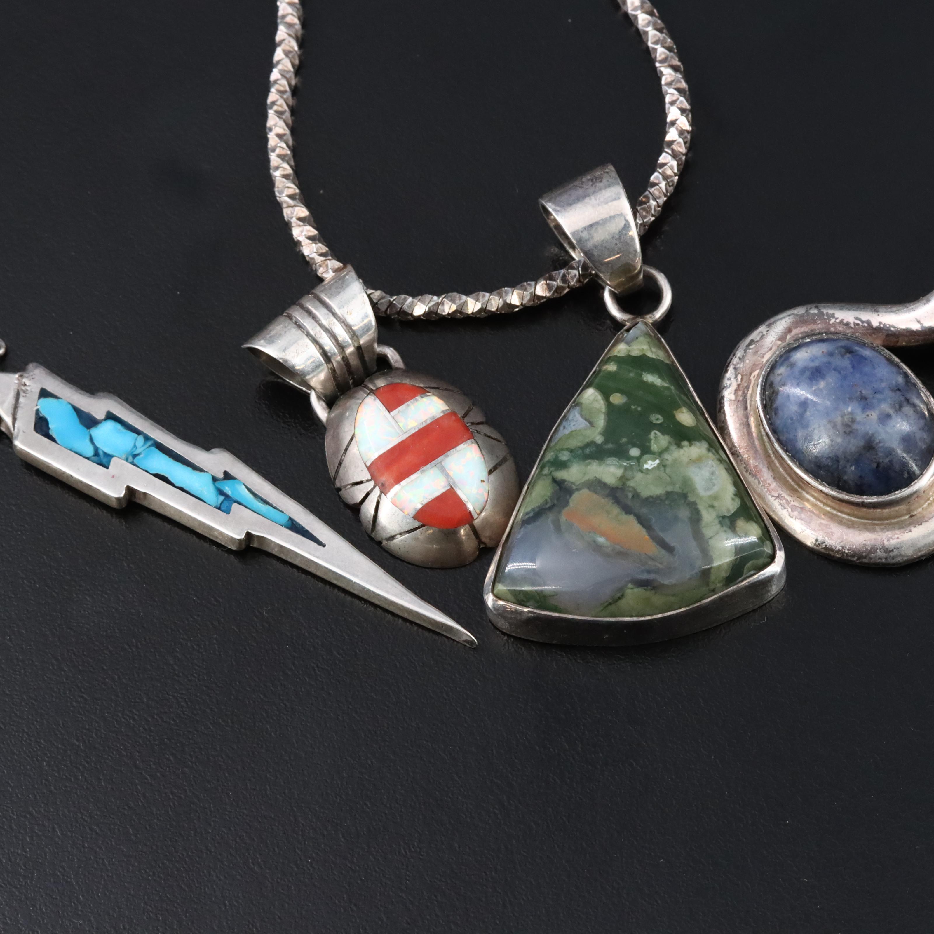 Sterling Pendant and Necklaces Including Agate and Opal