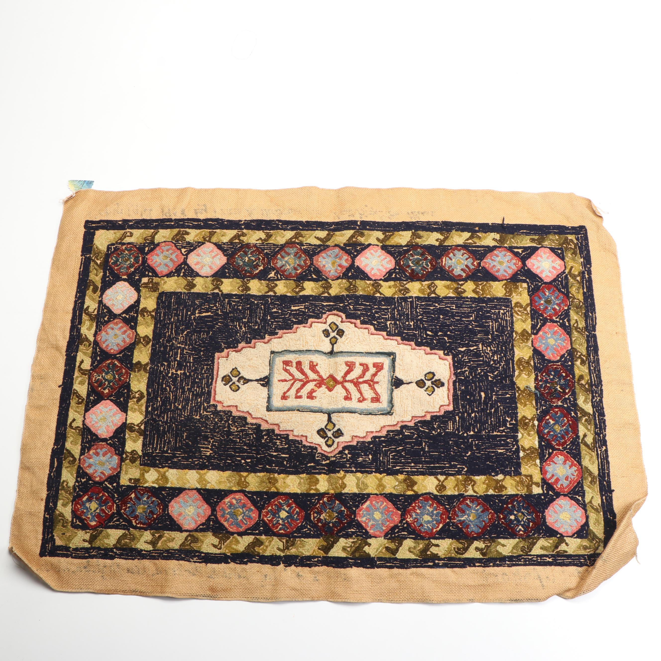 2'4 x 3'4 Handmade Hooked Wool Rug Signed by Maker