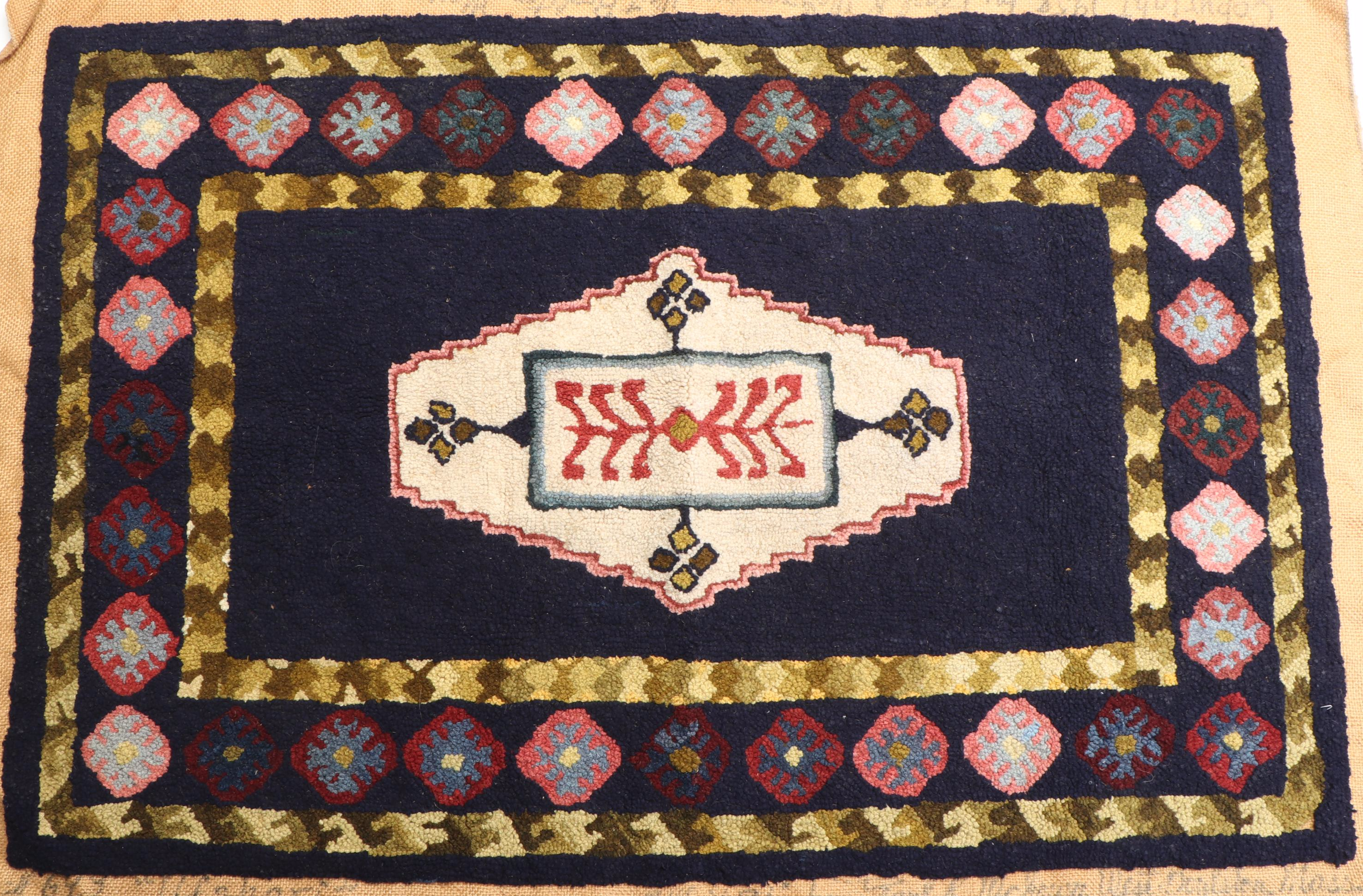 2'4 x 3'4 Handmade Hooked Wool Rug Signed by Maker