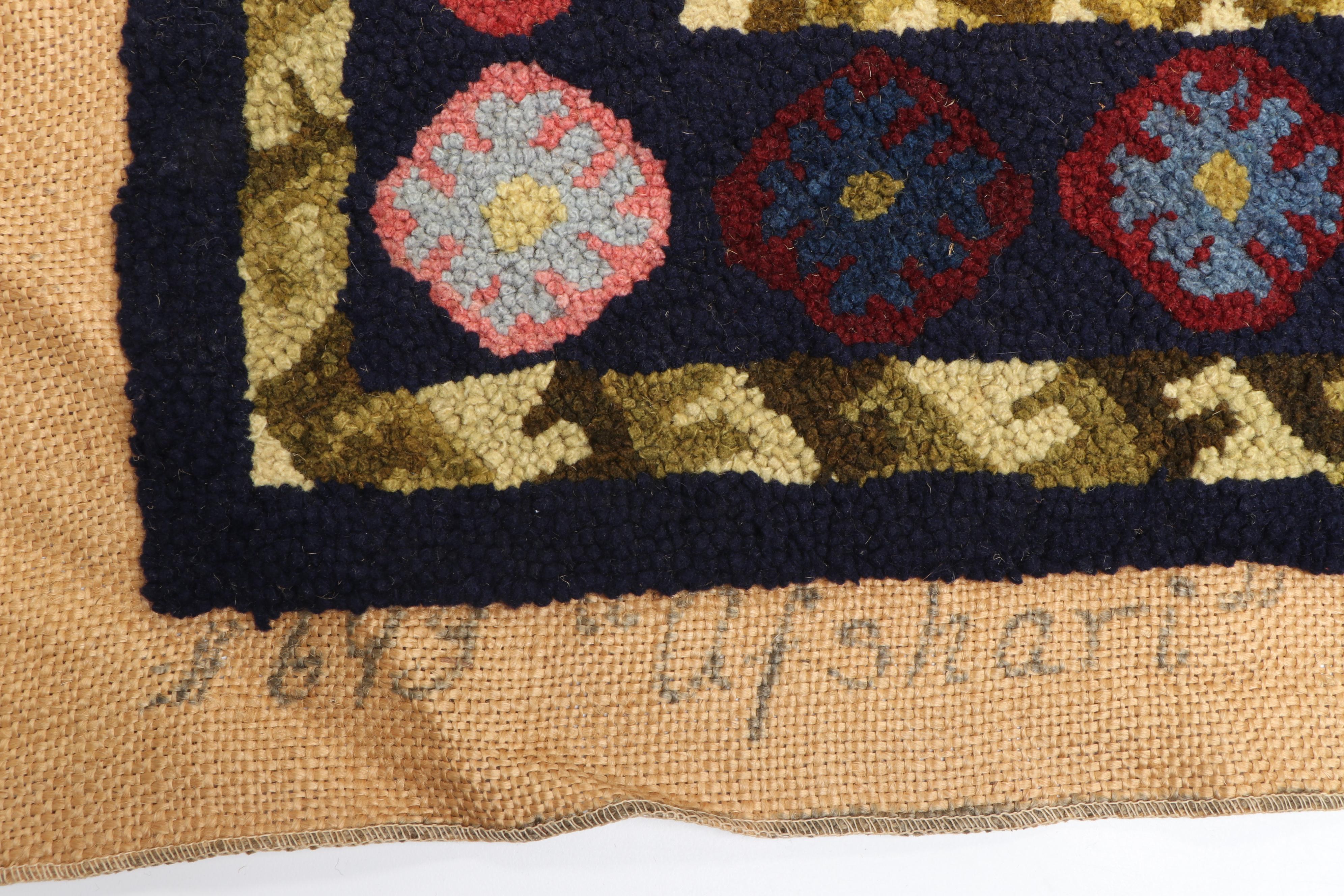 2'4 x 3'4 Handmade Hooked Wool Rug Signed by Maker